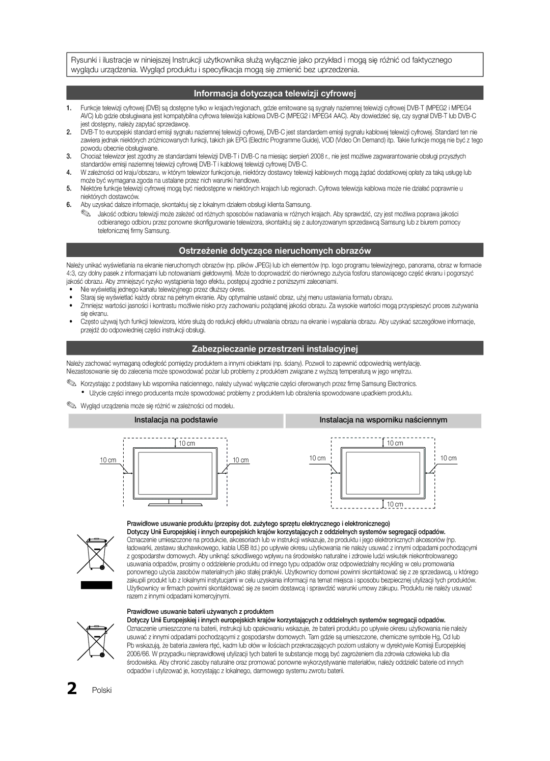 Samsung UE37C6620UWXXH, UE32C6600UWXXH manual Zabezpieczanie przestrzeni instalacyjnej, Instalacja na podstawie, Polski 