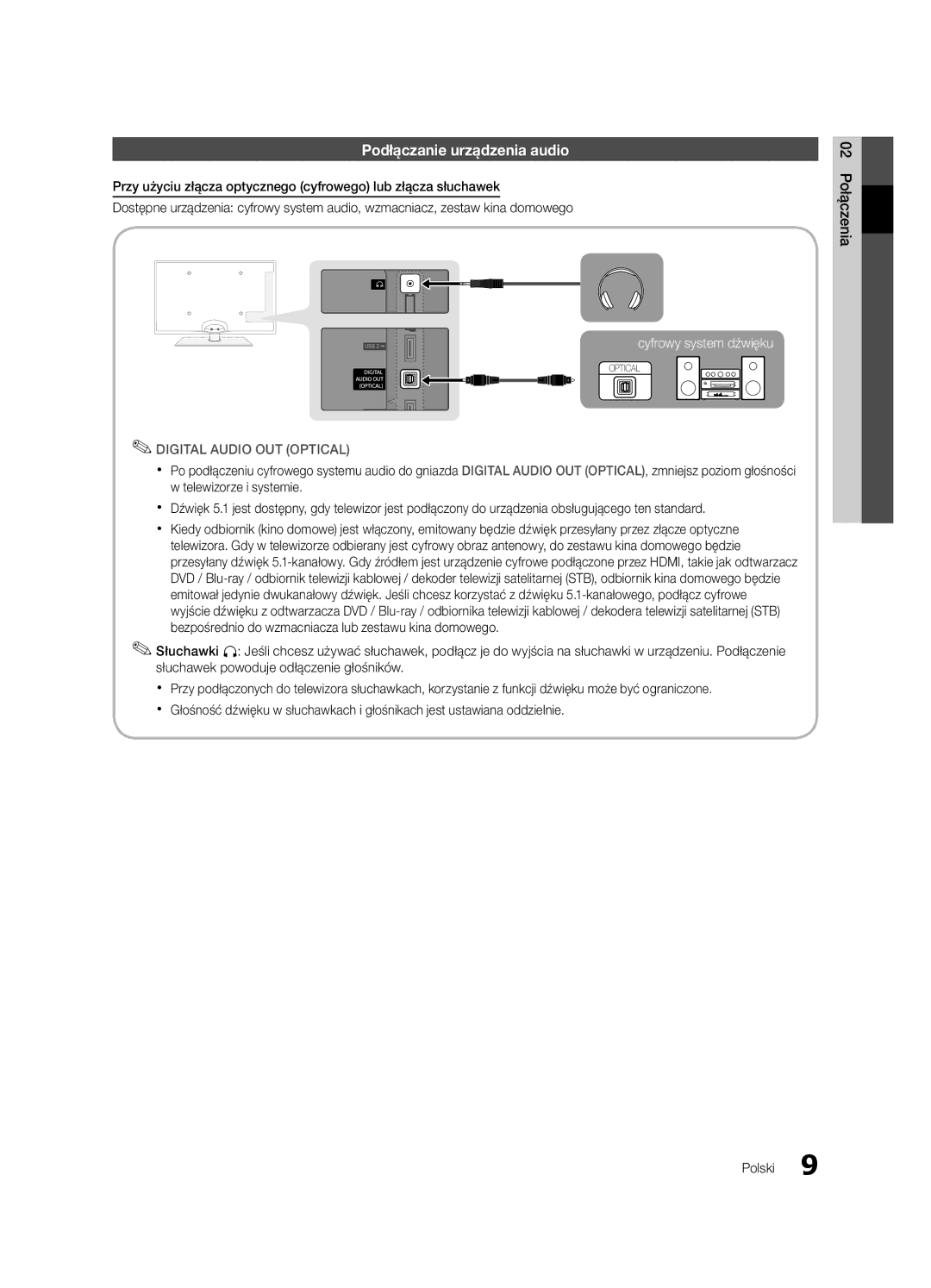 Samsung UE40C6600UWXXH, UE32C6600UWXXH, UE37C6620UWXXH, UE46C6600UWXXH Podłączanie urządzenia audio, 02 Połączenia Polski 