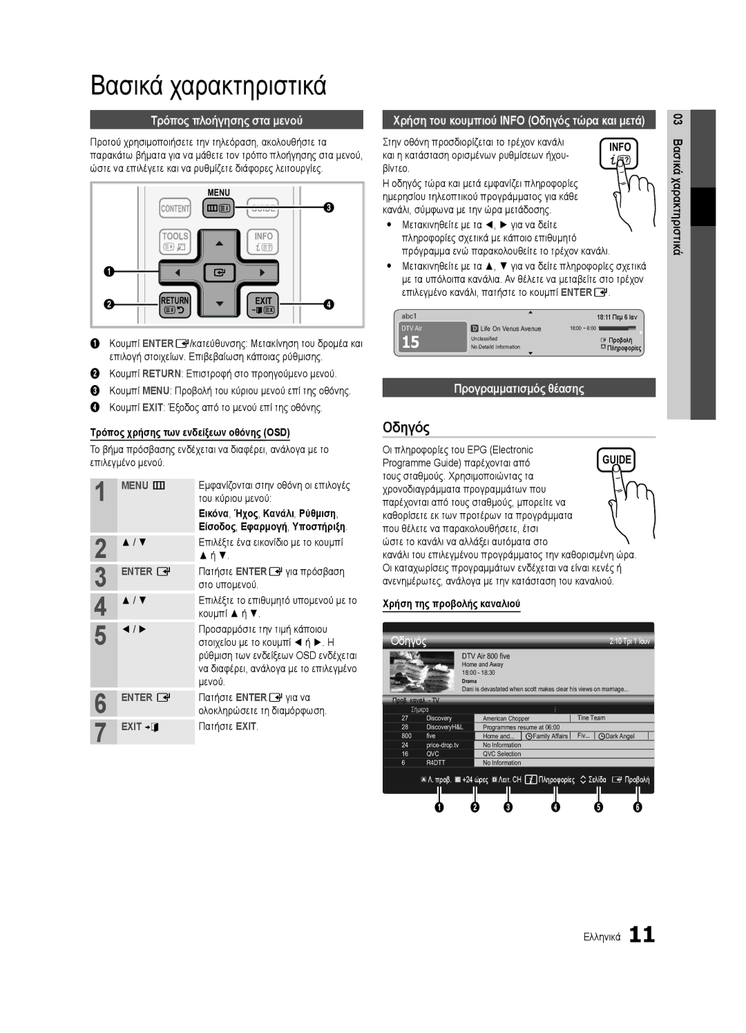 Samsung UE46C6620UWXXH, UE32C6600UWXXH Βασικά χαρακτηριστικά, Οδηγός, Τρόπος πλοήγησης στα μενού, Προγραμματισμός θέασης 