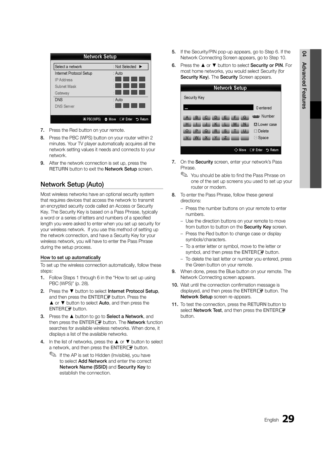 Samsung UE32C6620UWXXH manual Or button to select Auto, and then press the ENTEREbutton, Security Key Entered ~9 Number 