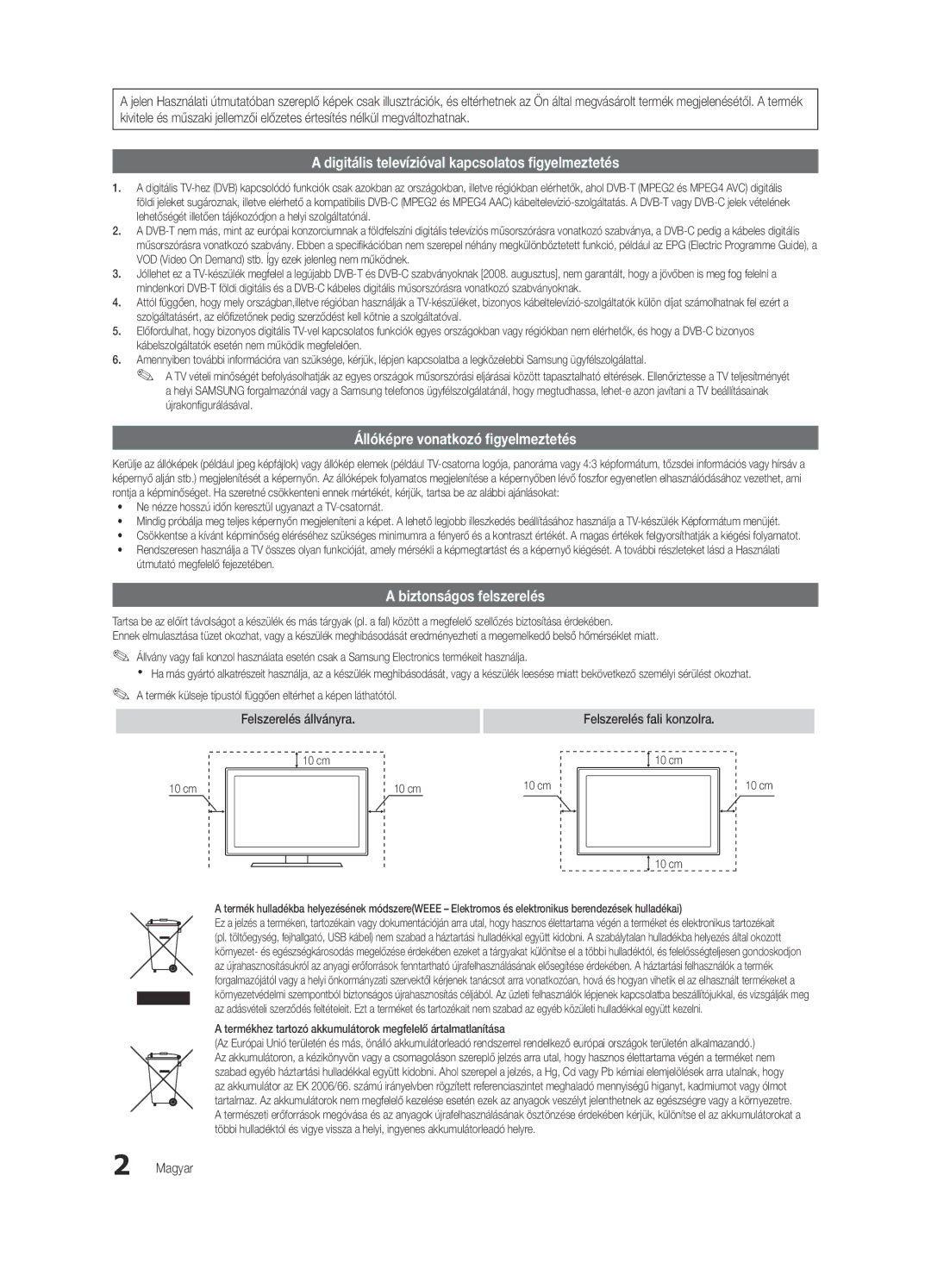 Samsung UE40C6620UWXXH, UE32C6600UWXXH, UE40C6600UWXXH, UE37C6620UWXXH, UE46C6600UWXXH manual Felszerelés fali konzolra, Magyar 