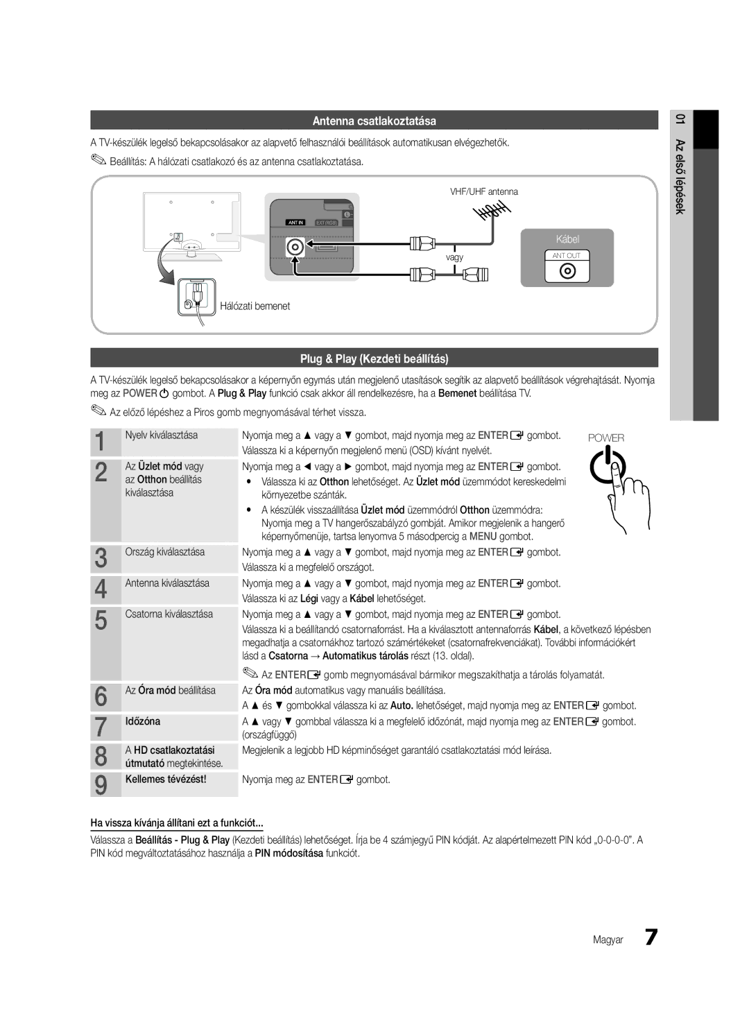 Samsung UE46C6600UWXXH, UE32C6600UWXXH, UE40C6600UWXXH manual Antenna csatlakoztatása, Plug & Play Kezdeti beállítás 