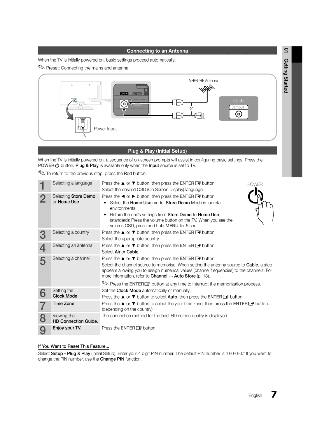 Samsung UE46C6620UWXXH, UE32C6600UWXXH, UE40C6600UWXXH, UE37C6620UWXXH Connecting to an Antenna, Plug & Play Initial Setup 