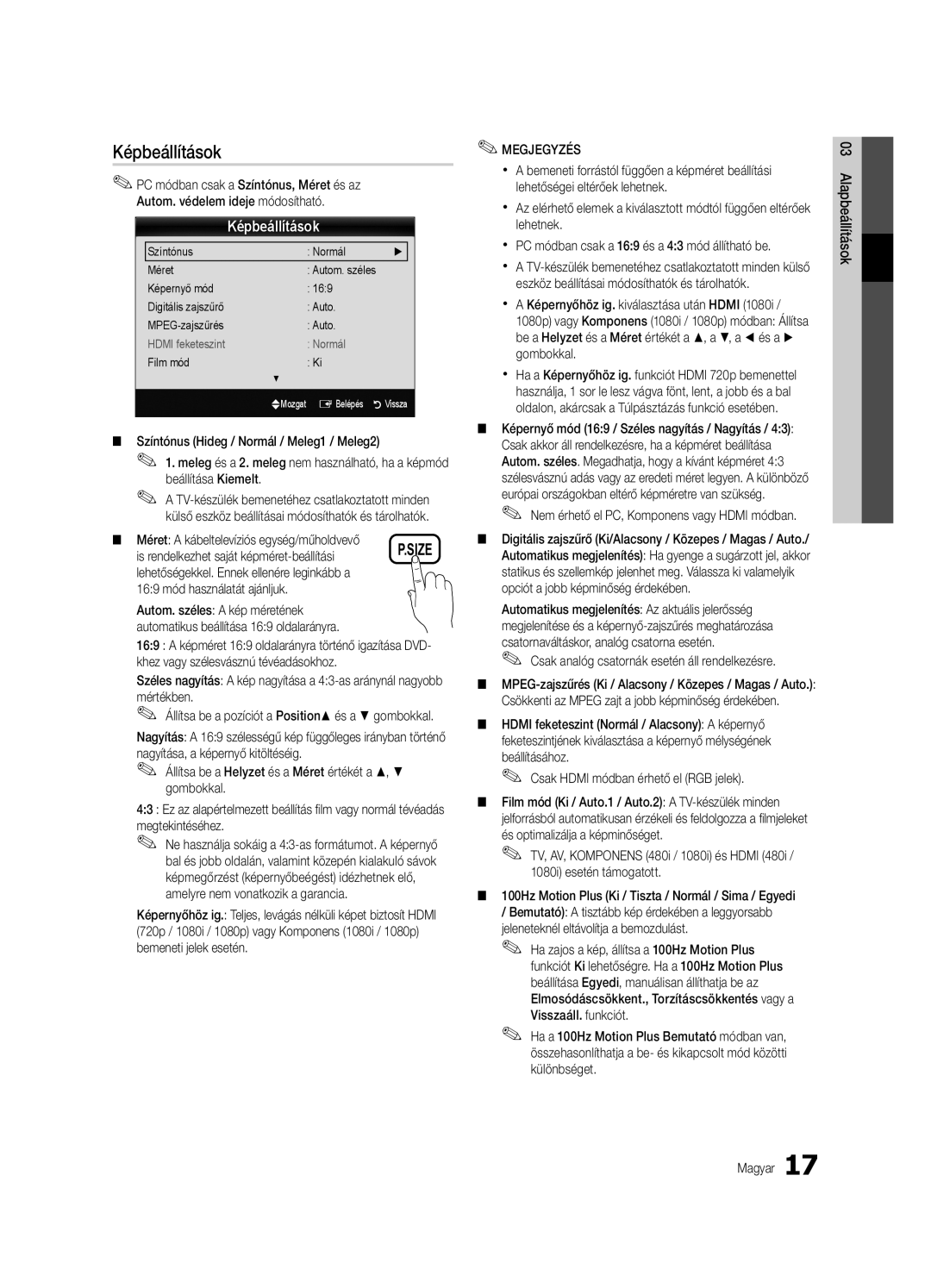 Samsung UE32C6620UWXXH, UE32C6600UWXXH, UE40C6600UWXXH manual Képbeállítások, Is rendelkezhet saját képméret-beállítási 