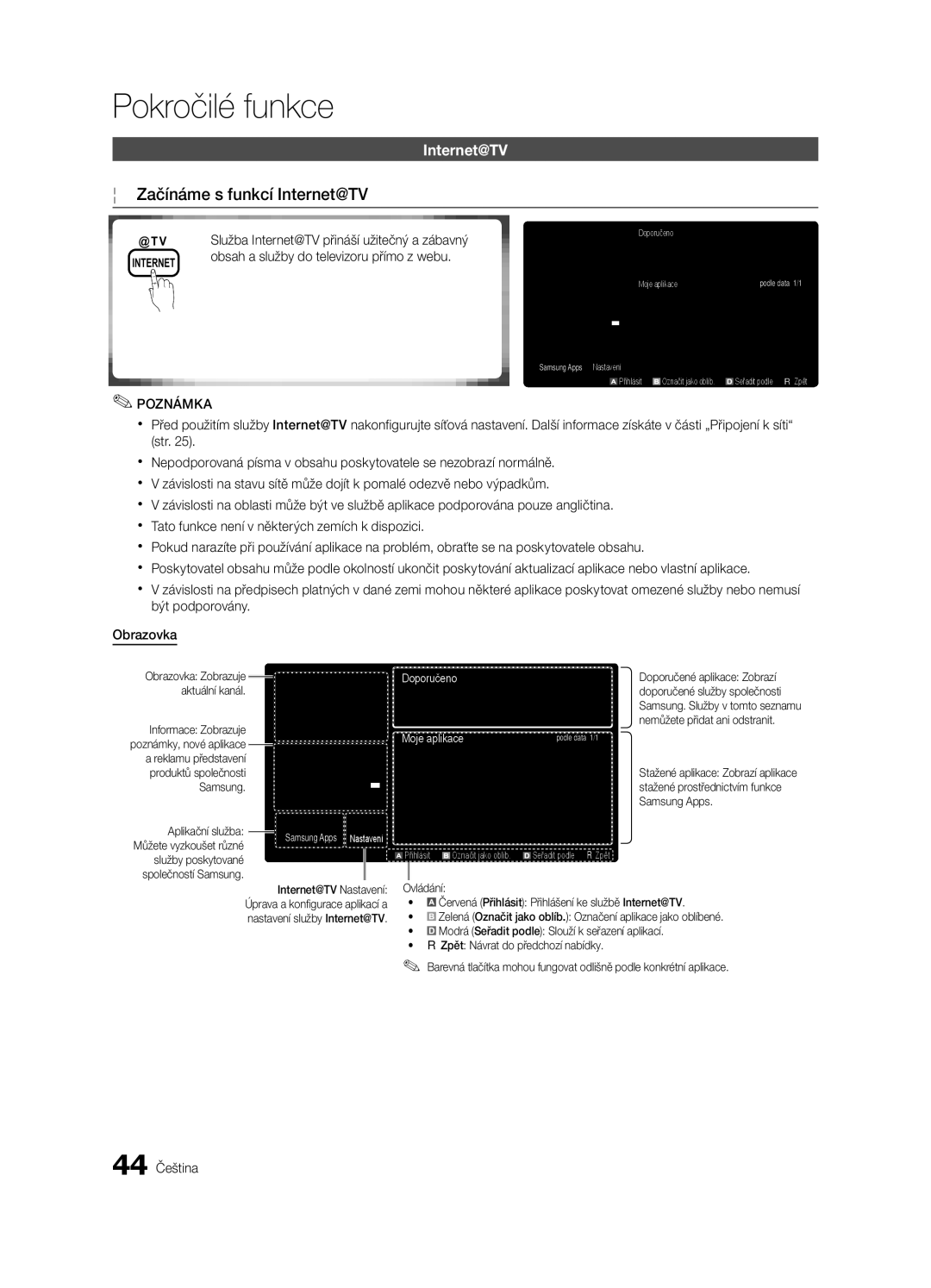 Samsung UE32C6600UWXXH manual Začínáme s funkcí Internet@TV, @ TV Služba Internet@TV přináší užitečný a zábavný, 44 Čeština 