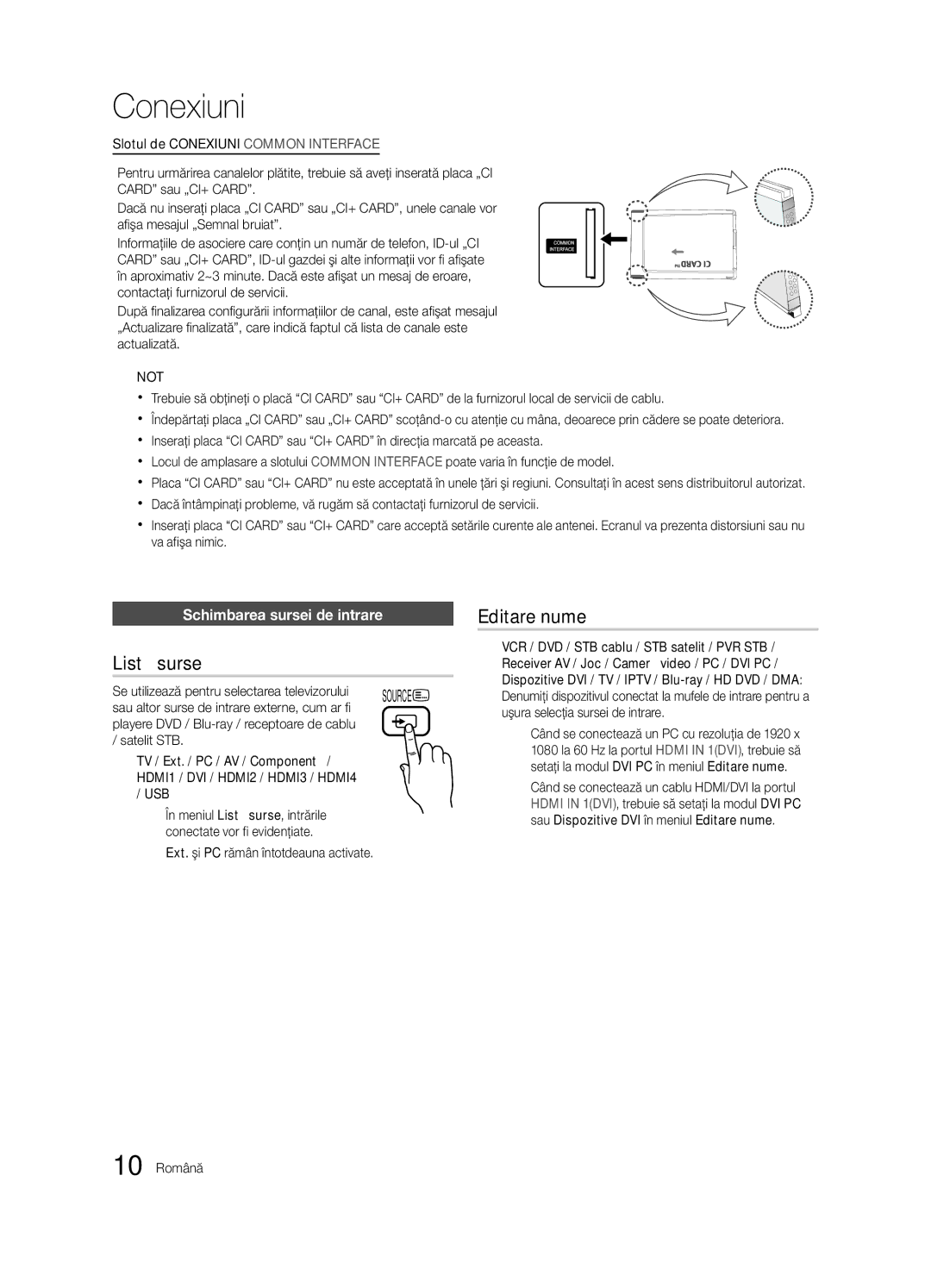 Samsung UE40C6620UWXXH, UE32C6600UWXXH, UE40C6600UWXXH manual Listă surse, Editare nume, Schimbarea sursei de intrare 