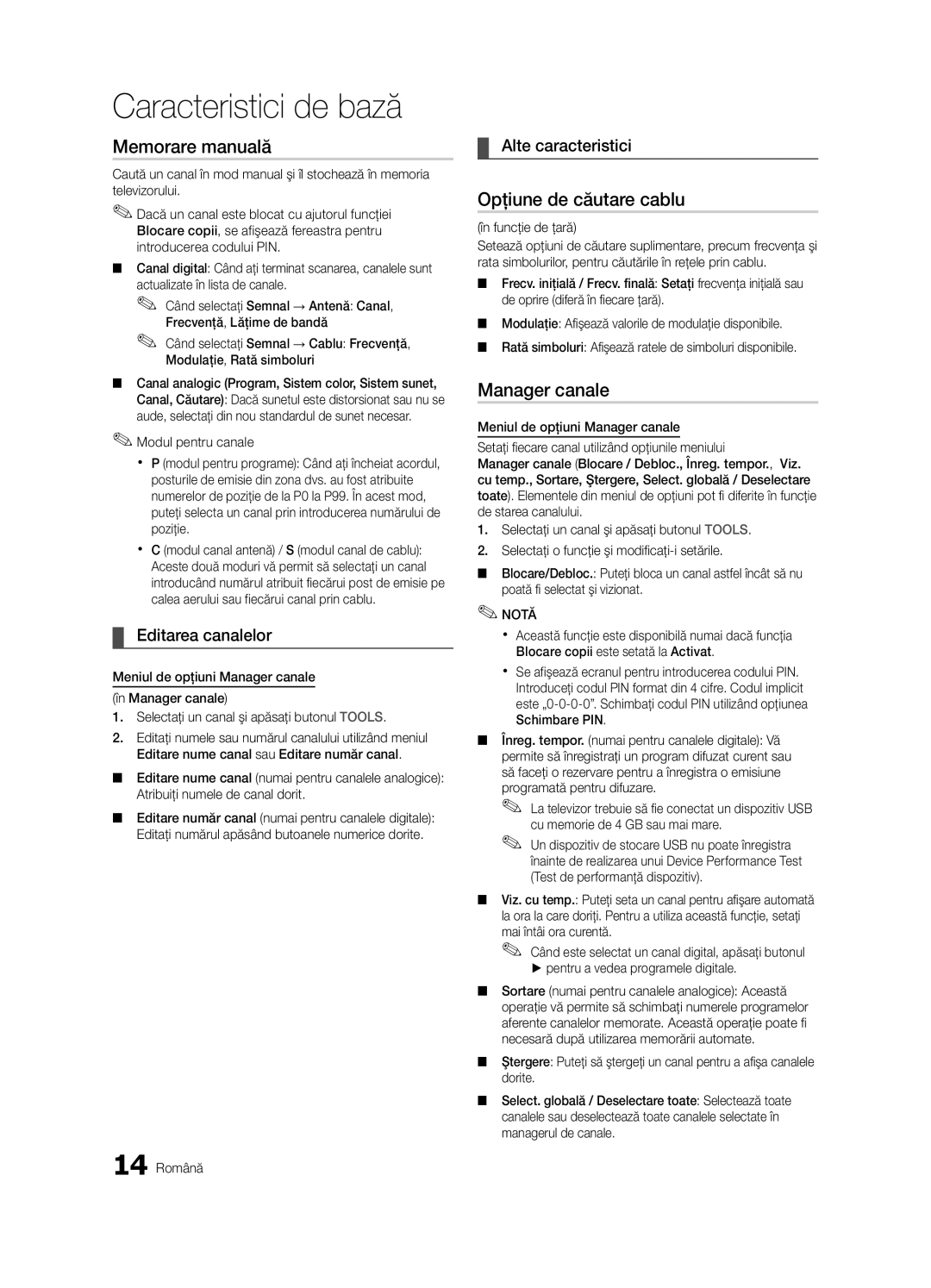 Samsung UE37C6620UWXXH, UE32C6600UWXXH Memorare manuală, Opţiune de căutare cablu, Editarea canalelor, Alte caracteristici 