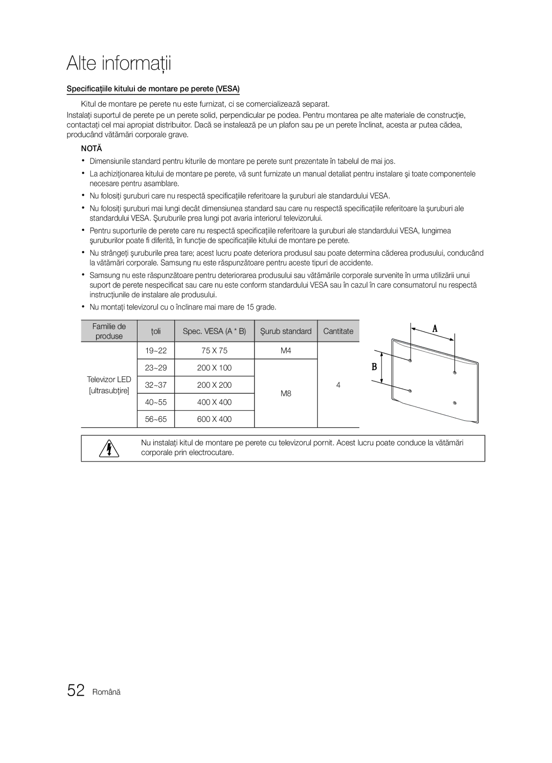 Samsung UE32C6600UWXXH, UE40C6600UWXXH, UE37C6620UWXXH, UE46C6600UWXXH, UE37C6600UWXXH manual Şurub standard Cantitate, Produse 