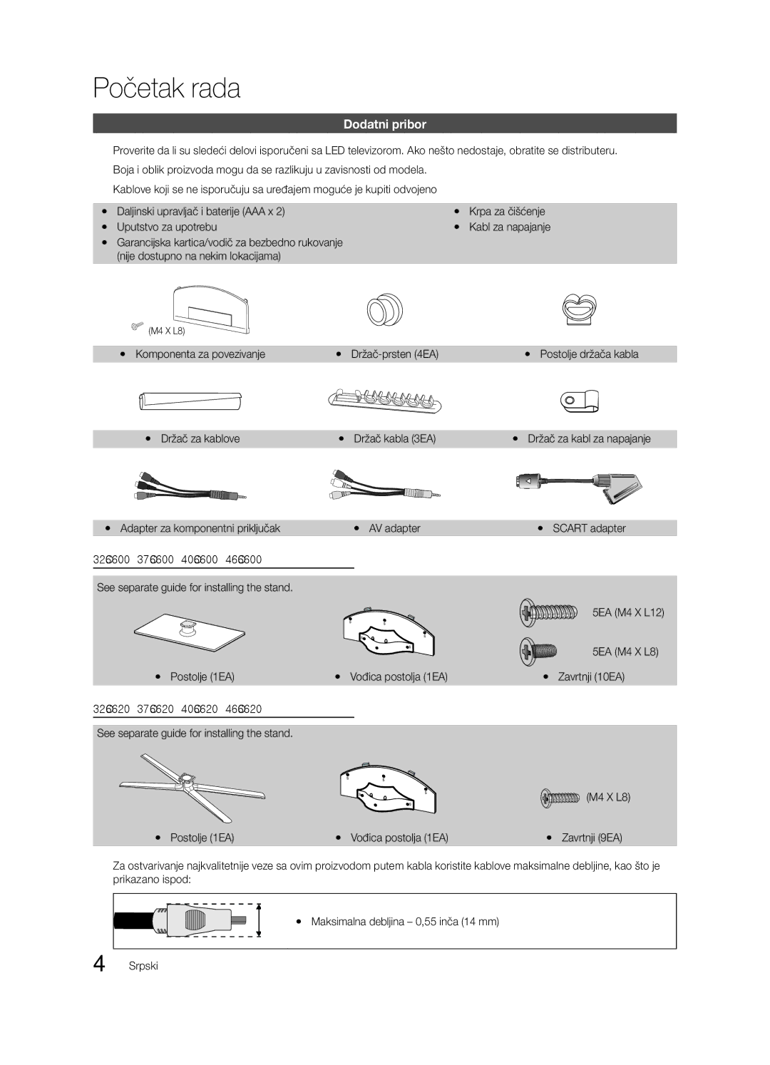 Samsung UE37C6600UWXXH, UE32C6600UWXXH, UE40C6600UWXXH, UE37C6620UWXXH, UE46C6600UWXXH manual Početak rada, Dodatni pribor 