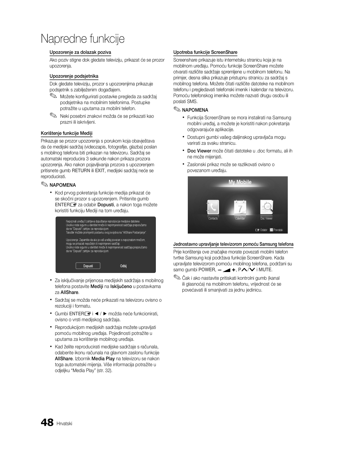Samsung UE32C6600UWXXH, UE40C6600UWXXH, UE37C6620UWXXH, UE46C6600UWXXH manual My Mobile, Upotreba funkcije ScreenShare 