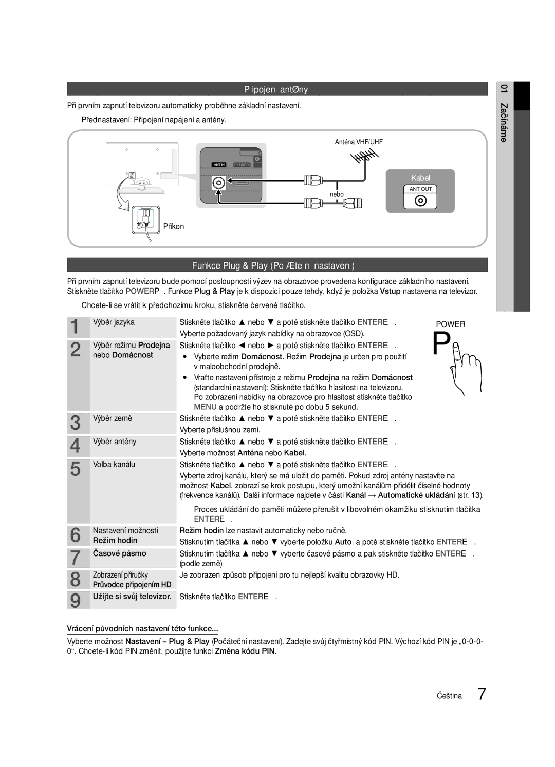 Samsung UE46C6600UWXXH, UE32C6600UWXXH, UE40C6600UWXXH manual Připojení antény, Funkce Plug & Play Počáteční nastavení 