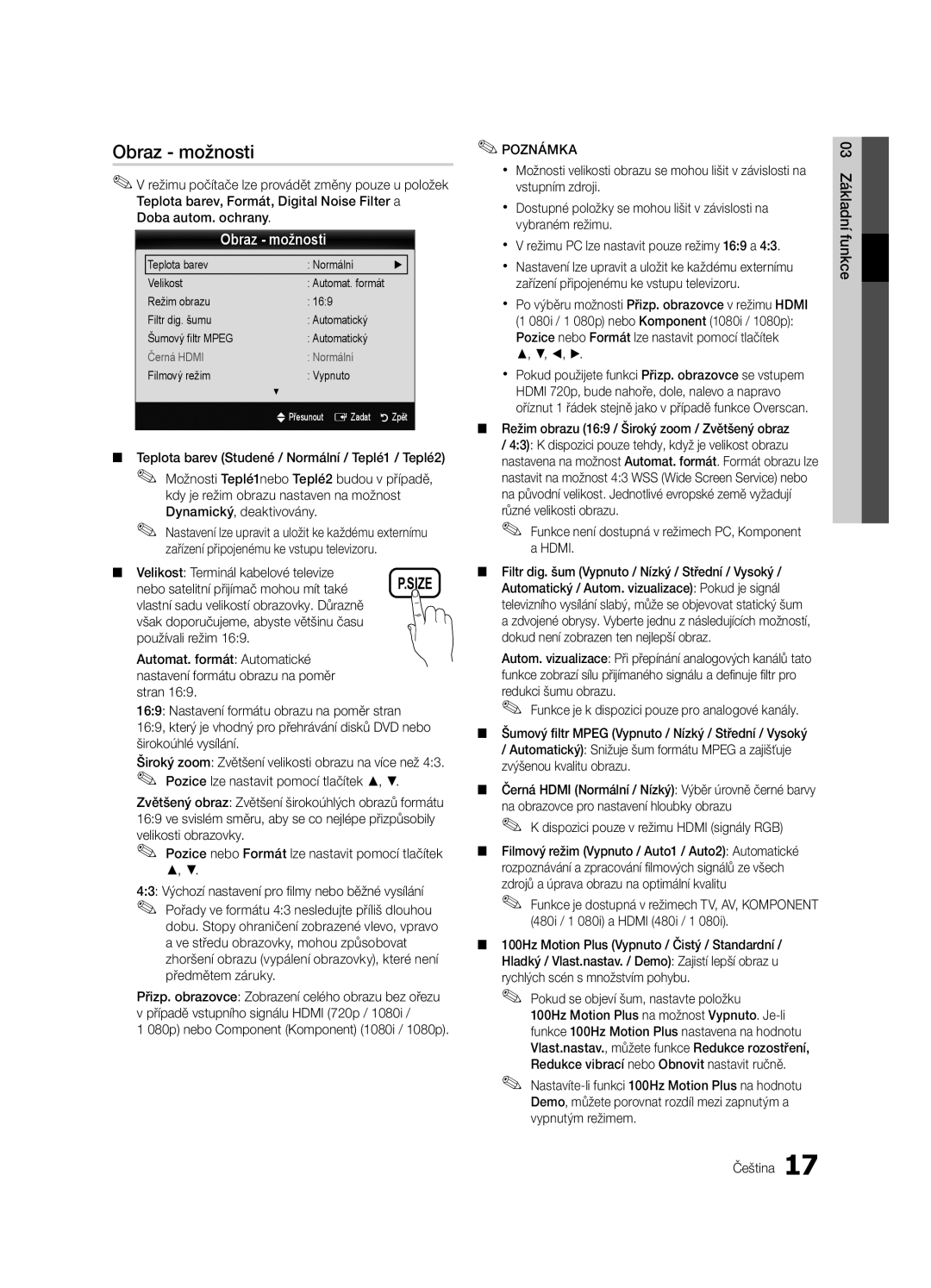 Samsung UE32C6620UWXXH, UE32C6600UWXXH, UE40C6600UWXXH manual Obraz možnosti, 080p nebo Component Komponent 1080i / 1080p 