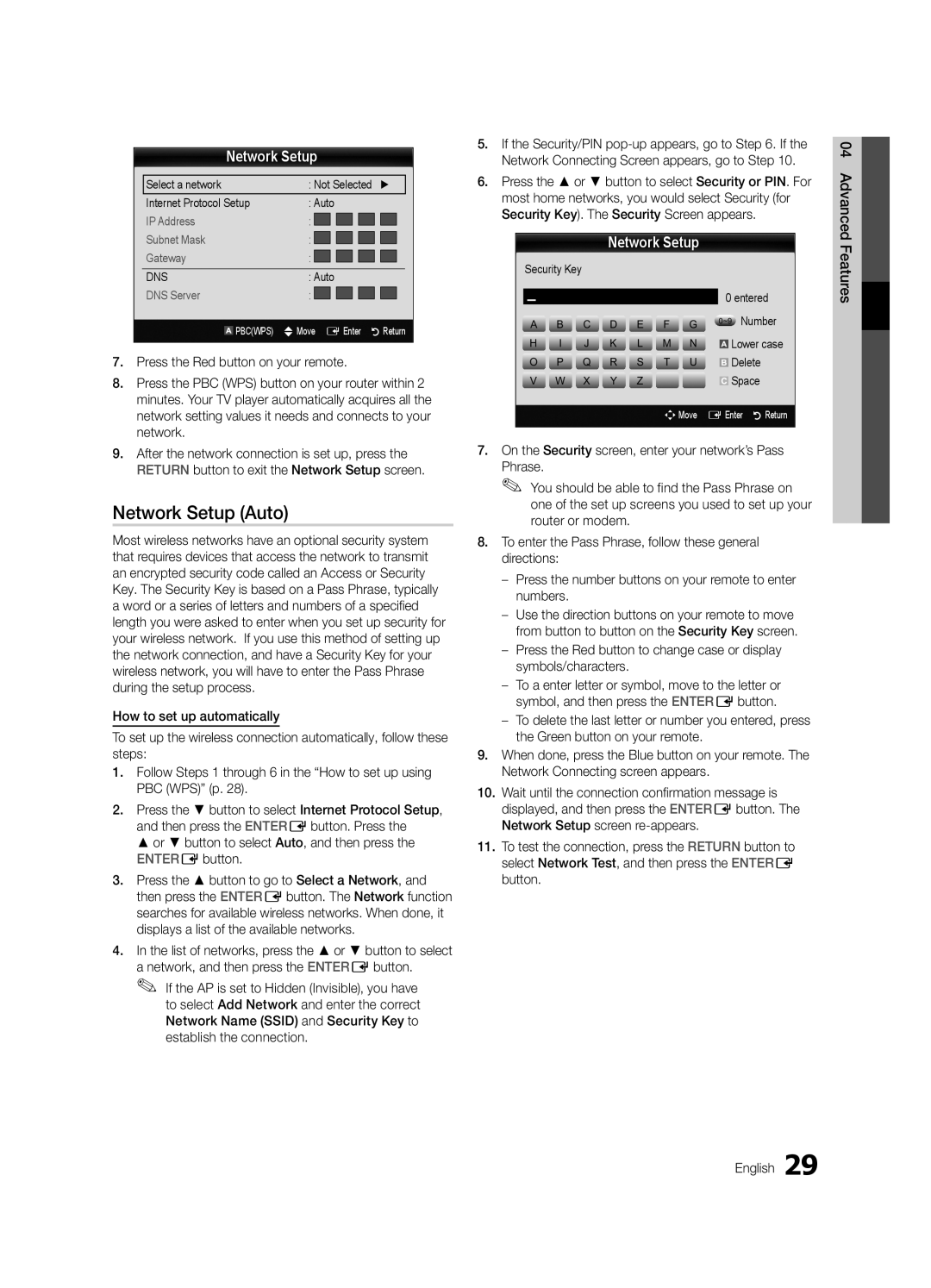 Samsung UE46C6620UKXXU manual Or button to select Auto, and then press the ENTEREbutton, Security Key Entered ~9 Number 