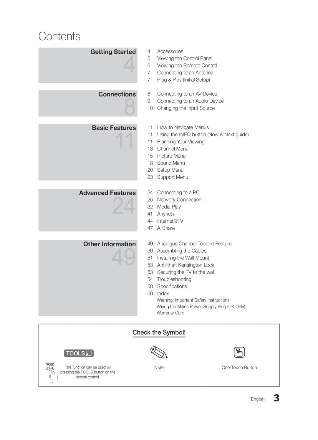 Samsung UE46C6620UKXXU, UE32C6620UKXXU manual Contents 