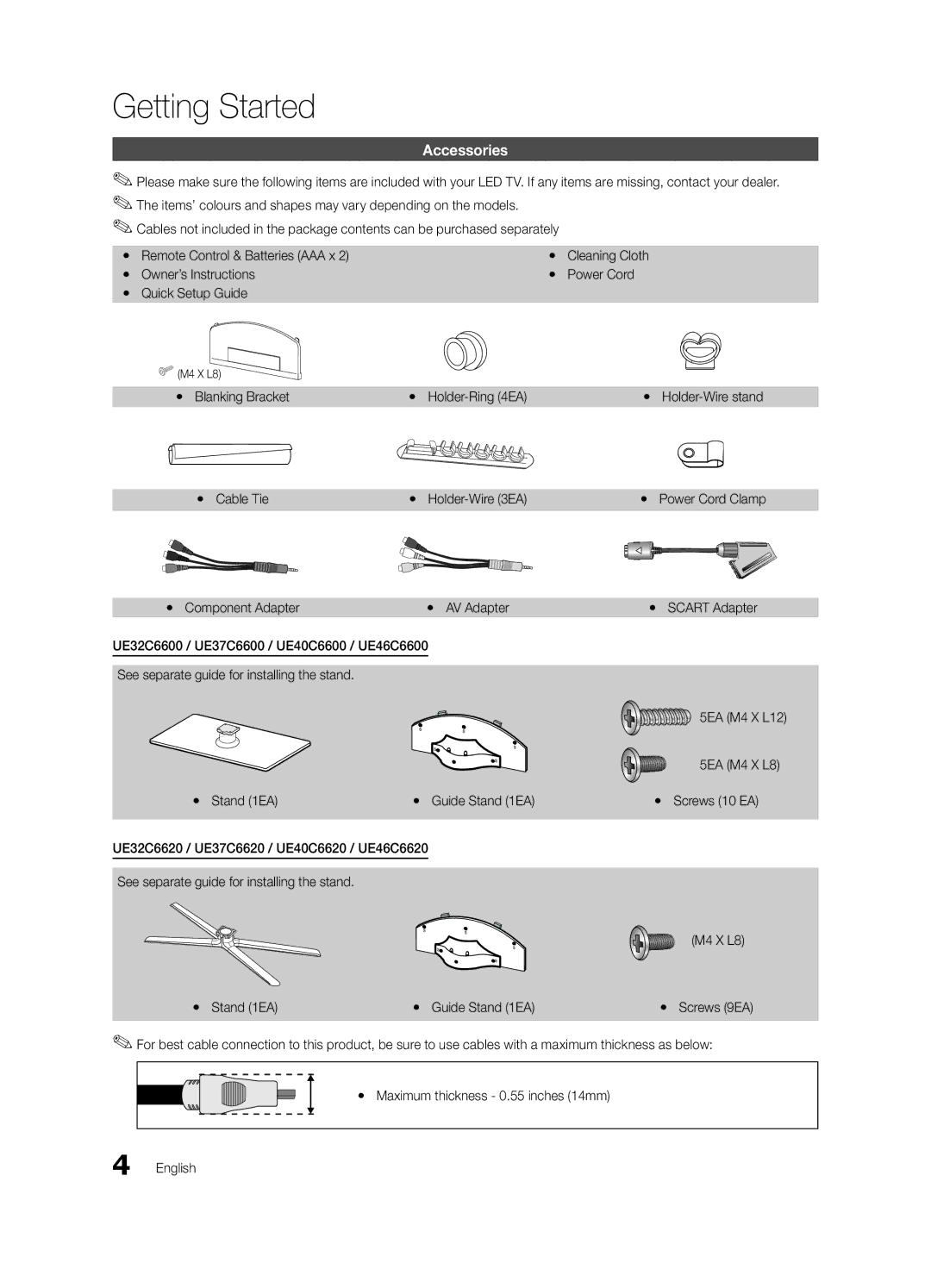 Samsung UE32C6620UKXXU, UE46C6620UKXXU manual Accessories 