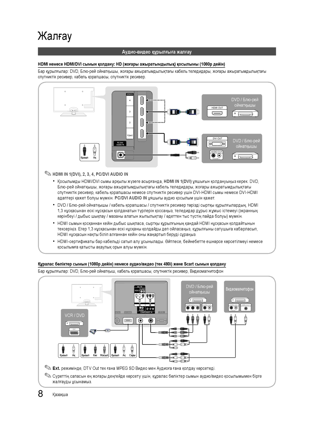 Samsung UE32C6620UWXRU, UE40C6620UWXRU manual Жалғау, Аудио-видео құрылғыға жалғау 