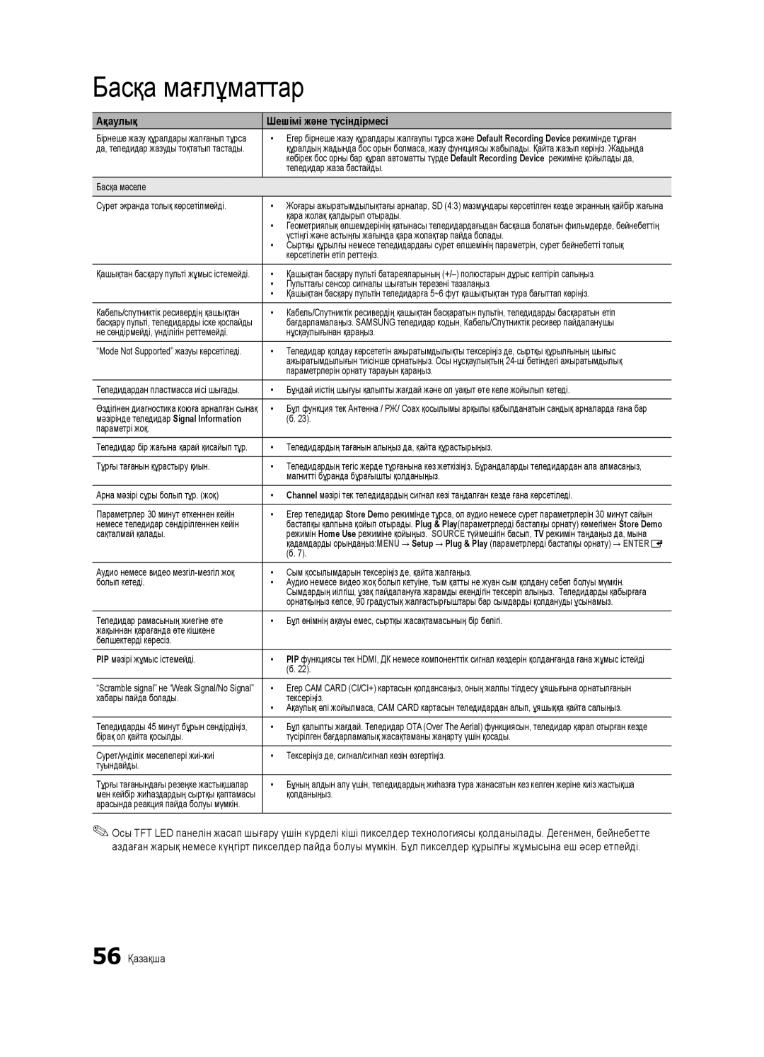 Samsung UE32C6620UWXRU, UE40C6620UWXRU manual 56 Қазақша 