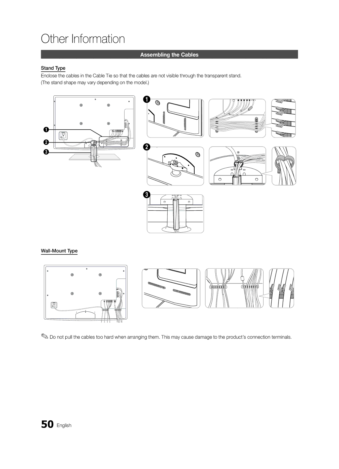 Samsung UE32C6620UWXRU, UE40C6620UWXRU manual Assembling the Cables 