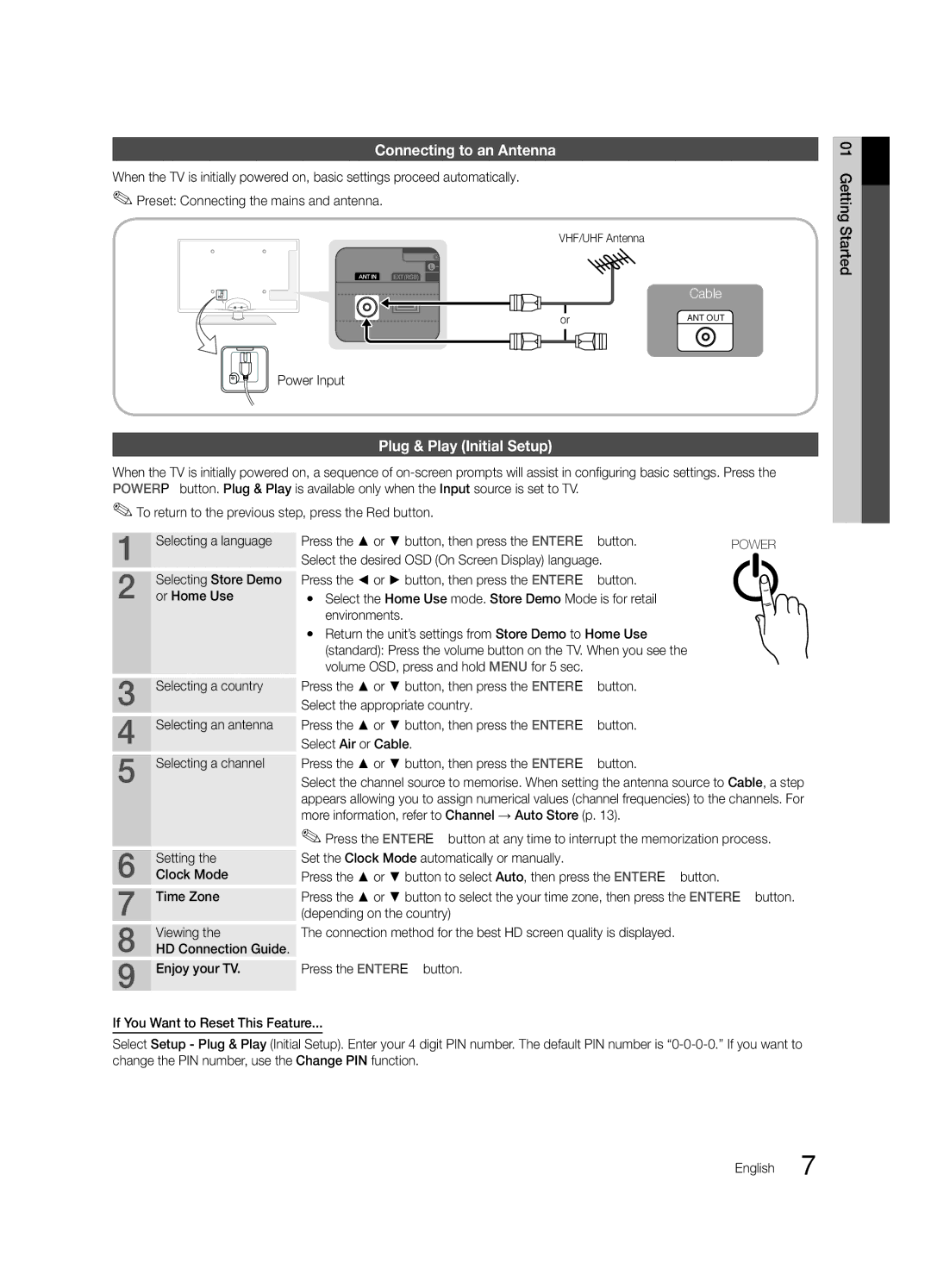 Samsung UE40C6620UWXRU, UE32C6620UWXRU manual Connecting to an Antenna, Plug & Play Initial Setup 