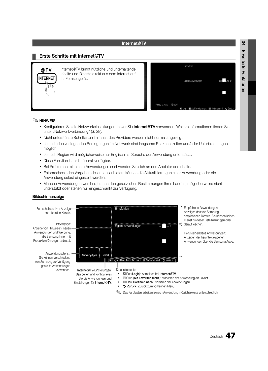 Samsung UE40C6880USXZG, UE32C6880USXZG manual Erste Schritte mit Internet@TV, Internet@TV bringt nützliche und unterhaltende 