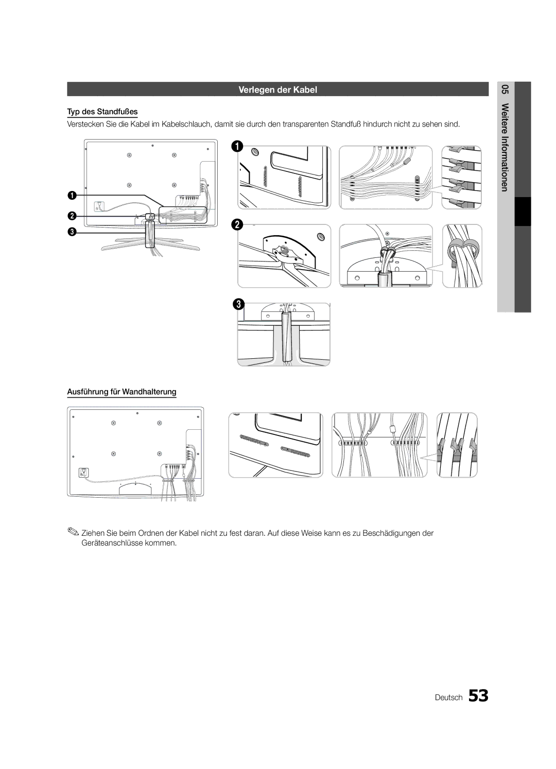 Samsung UE40C6880USXZG, UE32C6880USXZG manual Verlegen der Kabel, Typ des Standfußes 