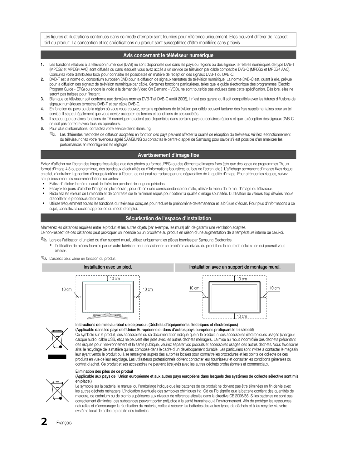 Samsung UE32C6880USXZG, UE40C6880USXZG manual Sécurisation de l’espace d’installation, Installation avec un pied, Français 