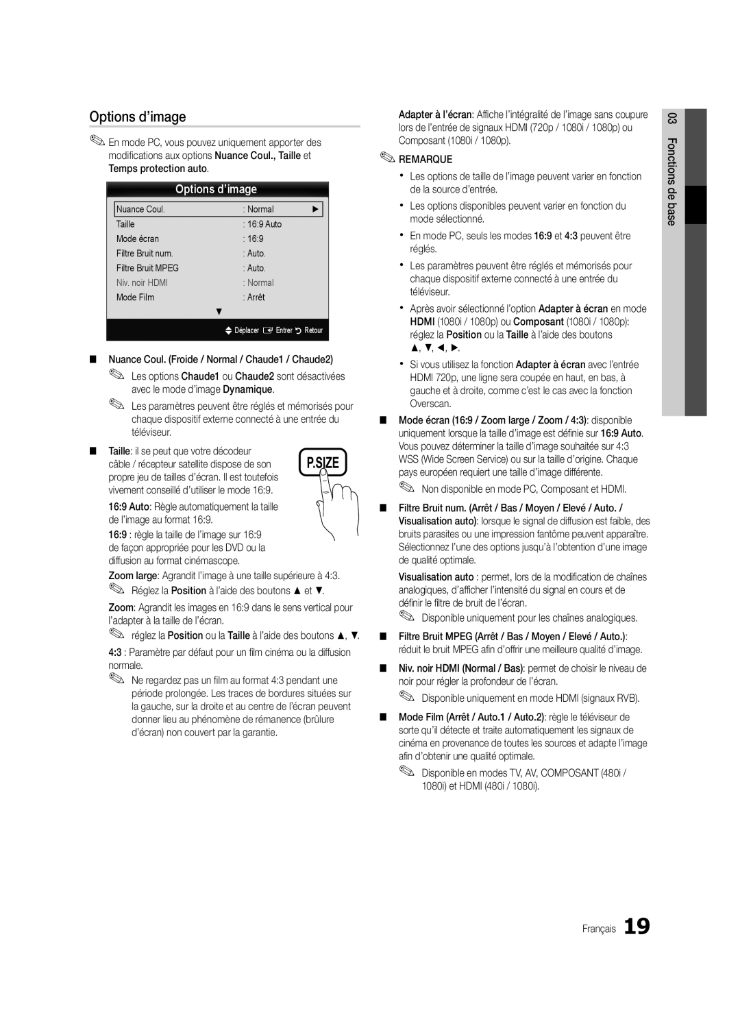 Samsung UE40C6880USXZG, UE32C6880USXZG manual Options d’image 