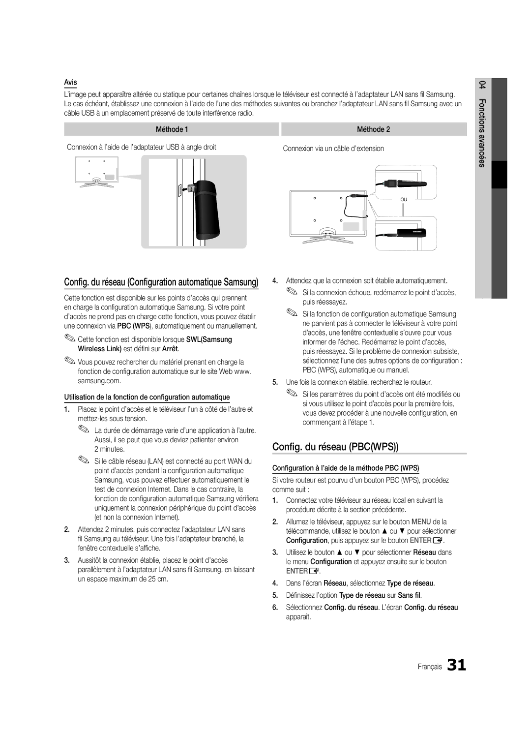 Samsung UE40C6880USXZG, UE32C6880USXZG manual Config. du réseau Pbcwps 