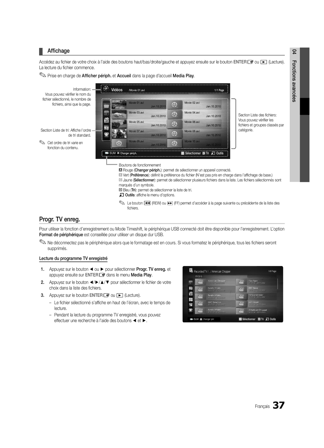 Samsung UE40C6880USXZG, UE32C6880USXZG manual Progr. TV enreg, Affichage 