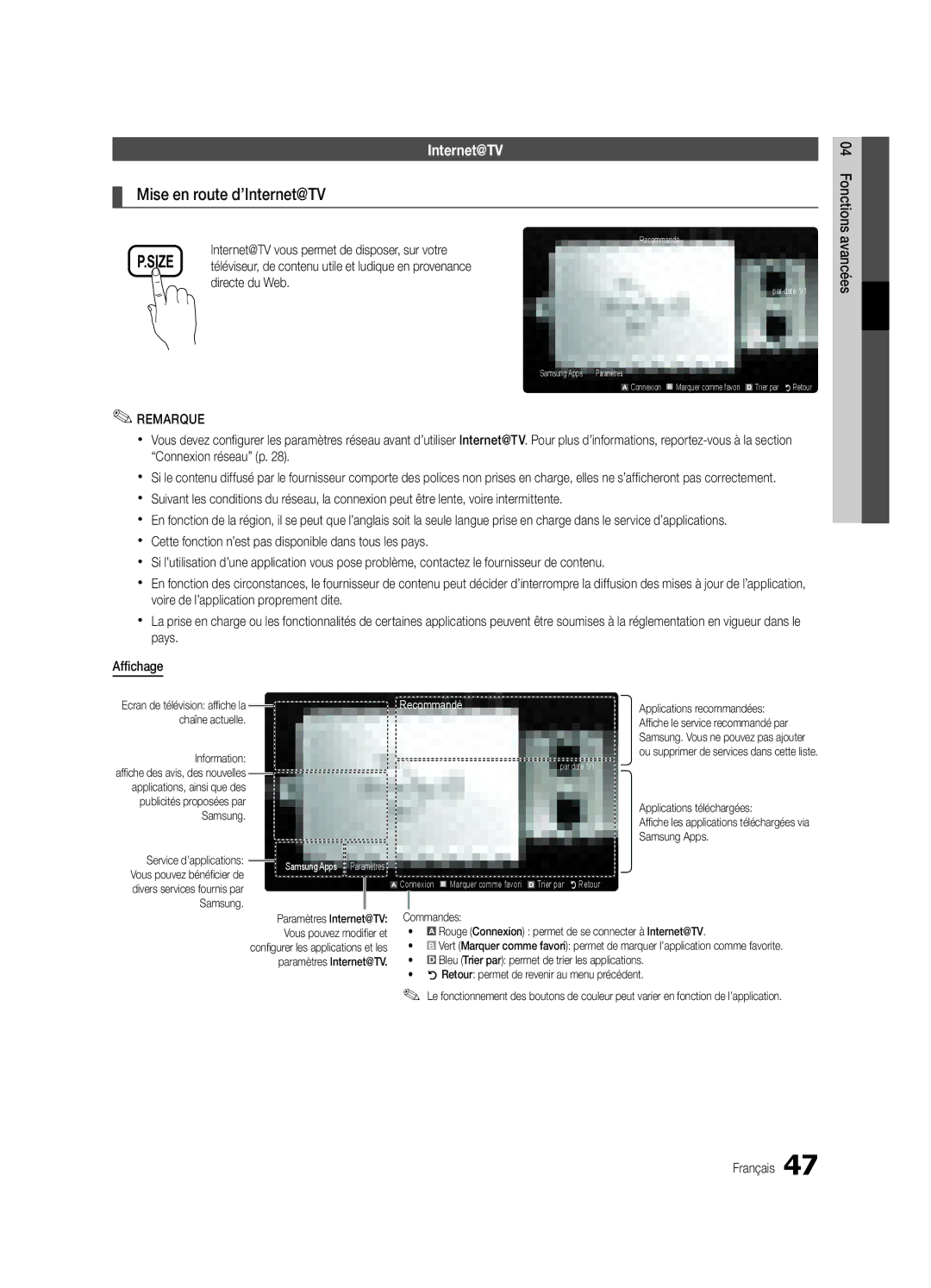 Samsung UE40C6880USXZG Mise en route d’Internet@TV, Applications recommandées, Applications téléchargées, Samsung Apps 