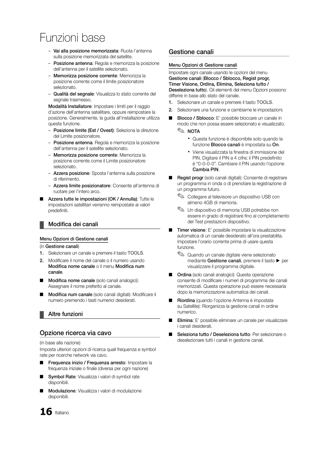 Samsung UE32C6880USXZG, UE40C6880USXZG manual Opzione ricerca via cavo, Modifica dei canali, Altre funzioni 