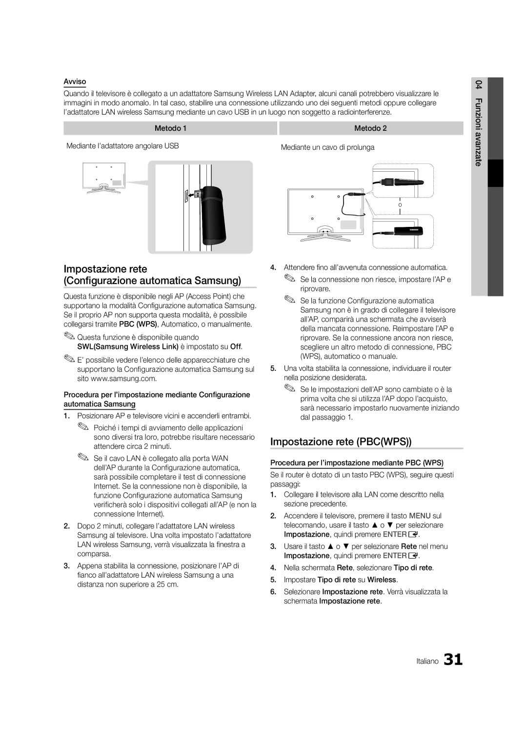 Samsung UE40C6880USXZG Impostazione rete Configurazione automatica Samsung, Impostazione rete Pbcwps, Avviso, Riprovare 