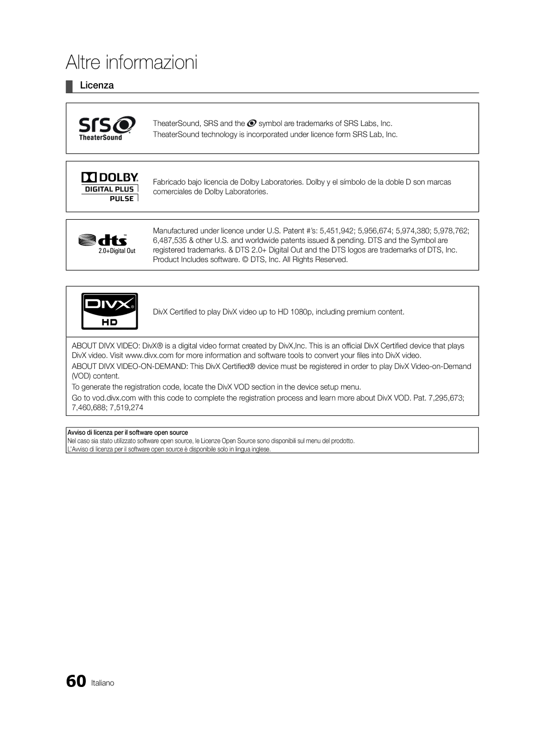 Samsung UE32C6880USXZG, UE40C6880USXZG manual Licenza 