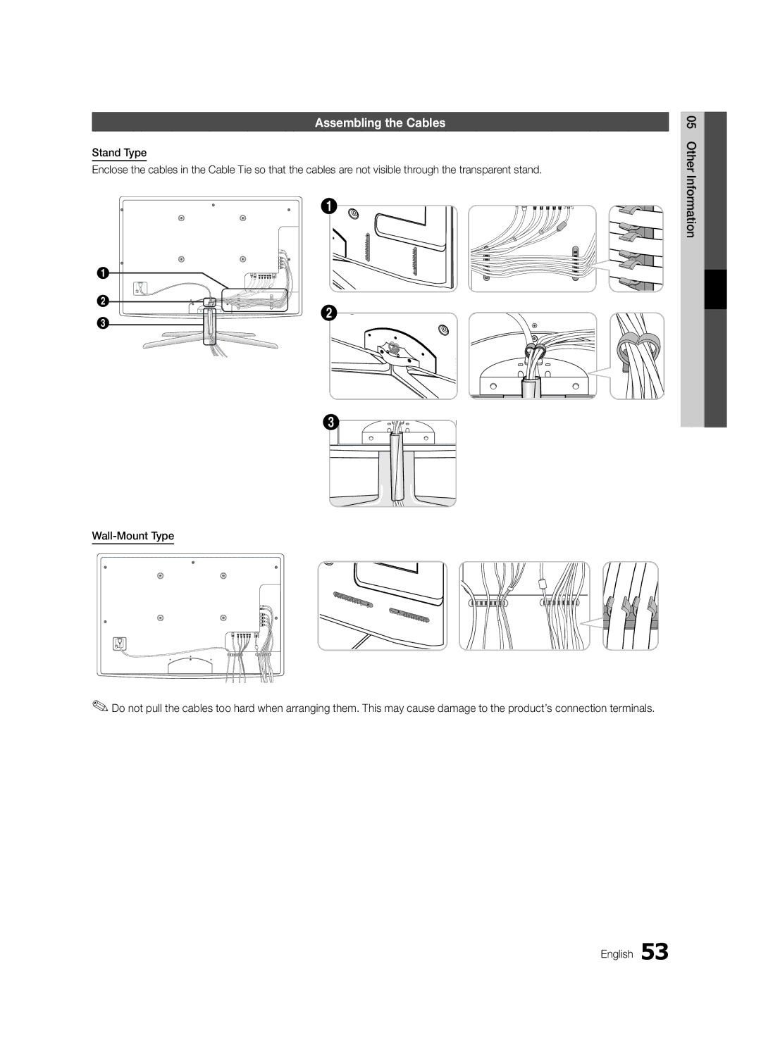 Samsung UE40C6880USXZG, UE32C6880USXZG manual Assembling the Cables 