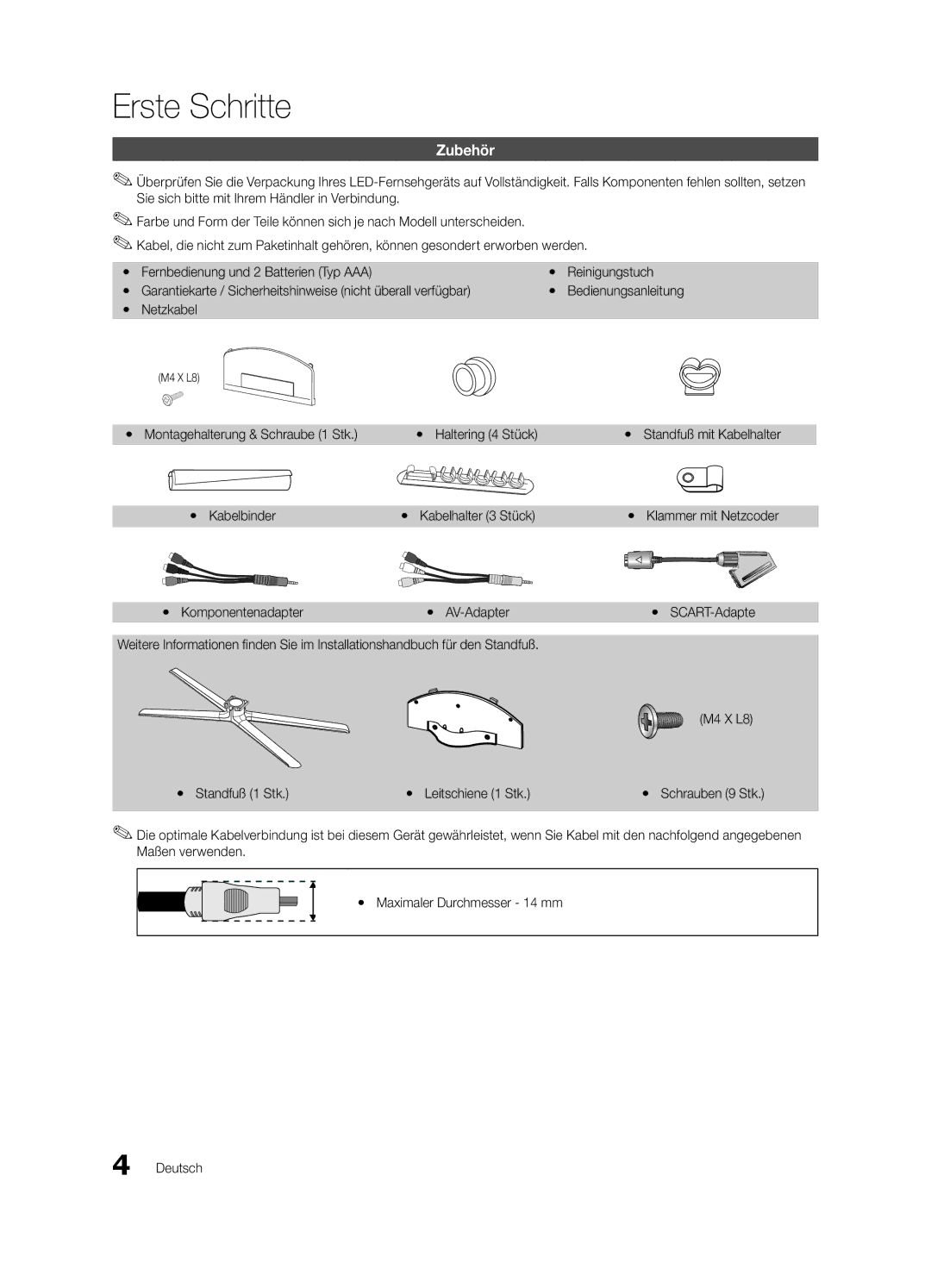 Samsung UE32C6880USXZG, UE40C6880USXZG manual Erste Schritte, Zubehör 