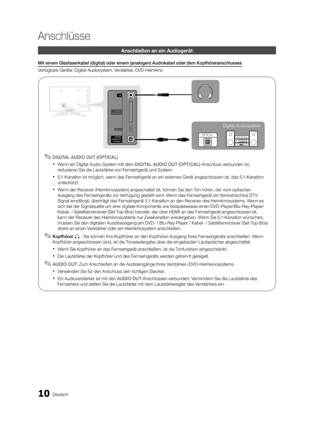 Samsung UE32C6880USXZG, UE40C6880USXZG manual Anschließen an ein Audiogerät 