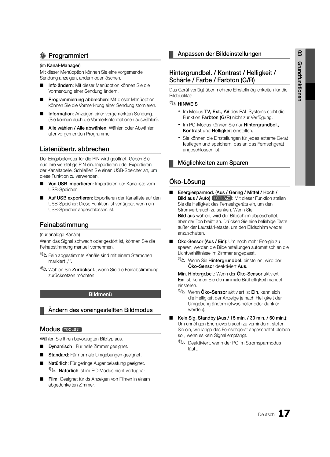 Samsung UE40C6880USXZG, UE32C6880USXZG manual Programmiert, Listenübertr. abbrechen, Feinabstimmung, Modus t, Öko-Lösung 