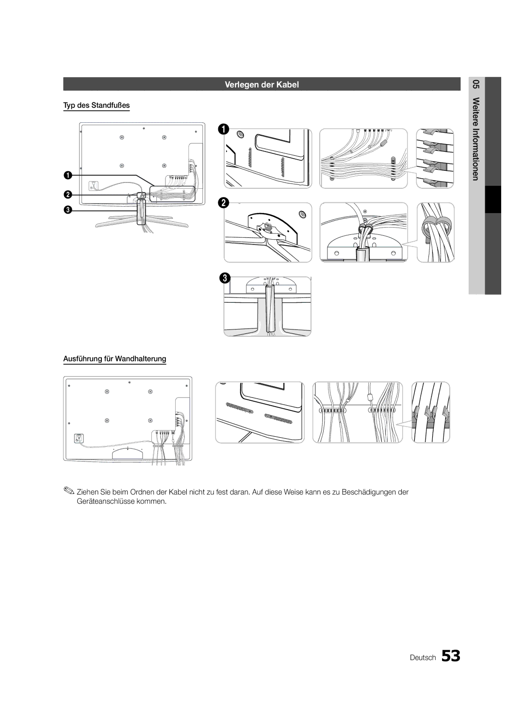 Samsung UE32C8790XSXZG, UE32C8700XSXXN, UE32C8780XSXZG manual Verlegen der Kabel 