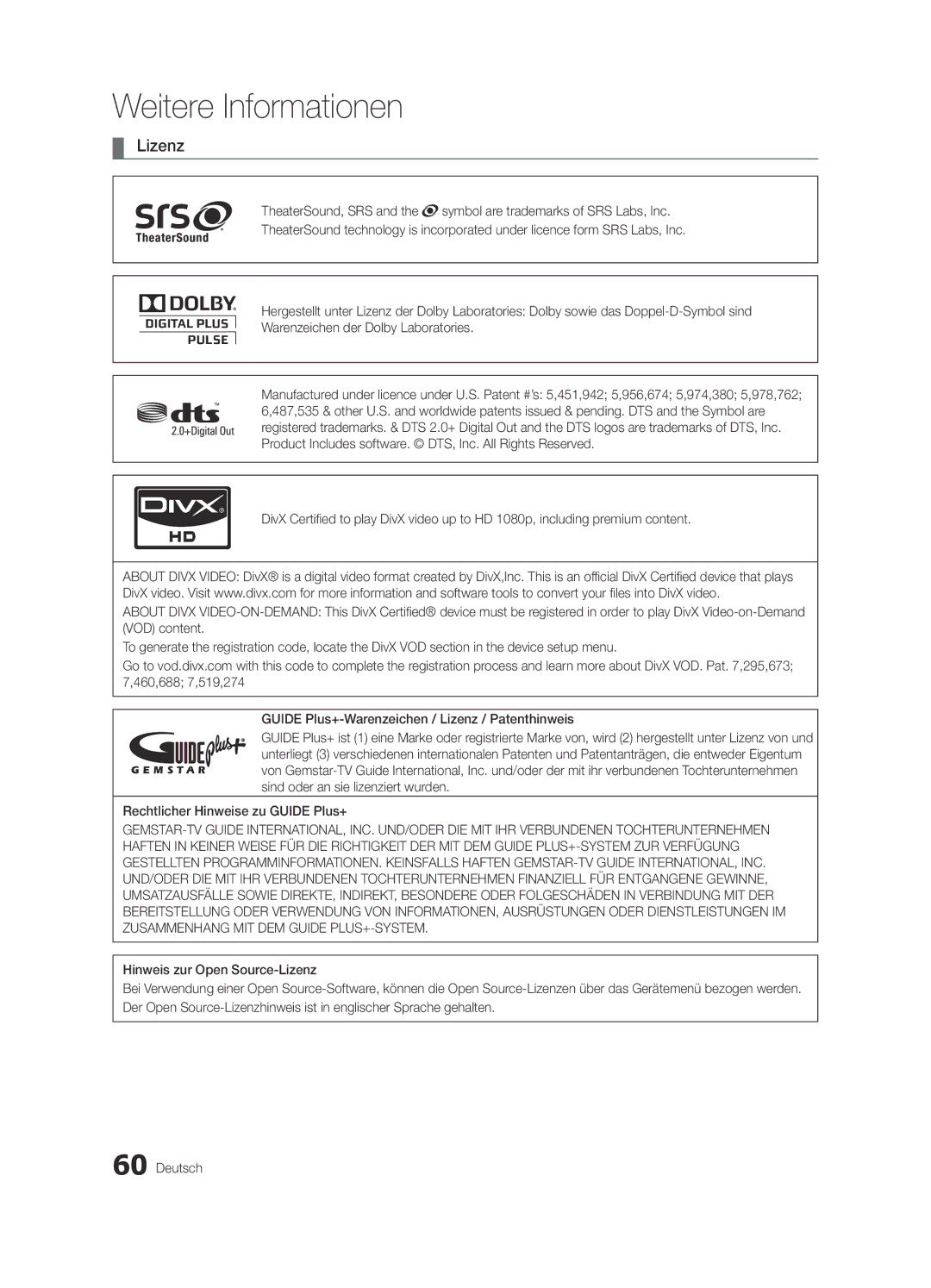 Samsung UE32C8780XSXZG, UE32C8700XSXXN, UE32C8790XSXZG manual Lizenz 