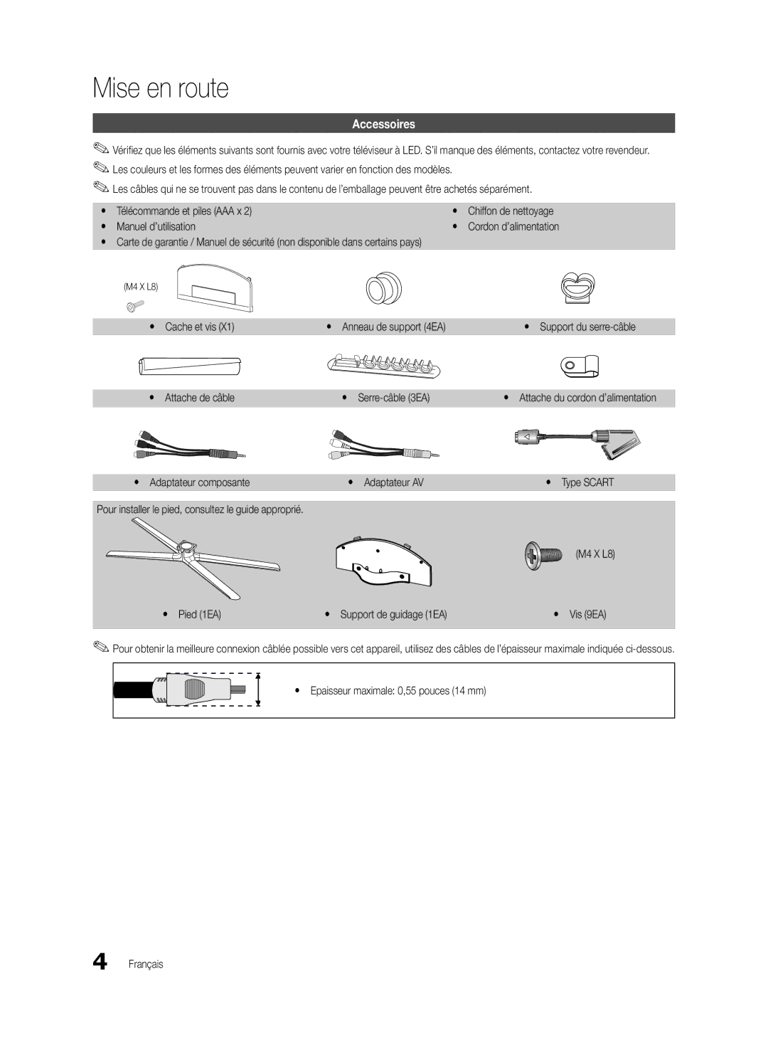 Samsung UE32C8780XSXZG, UE32C8700XSXXN, UE32C8790XSXZG manual Mise en route, Accessoires 