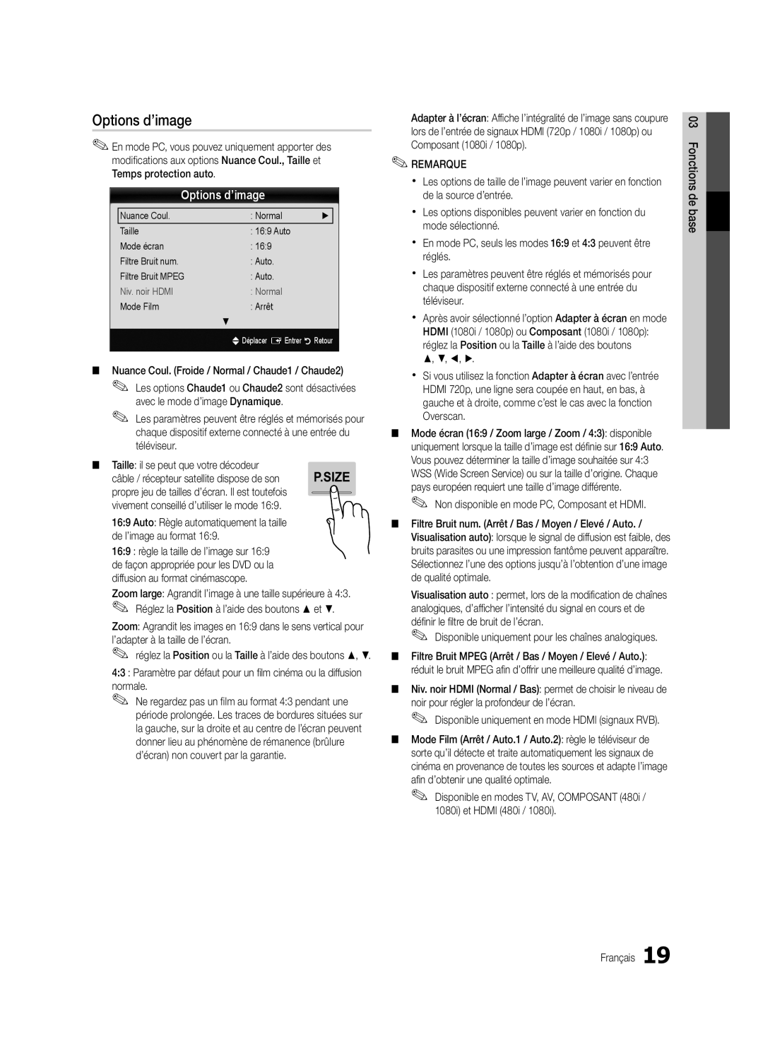 Samsung UE32C8780XSXZG, UE32C8700XSXXN, UE32C8790XSXZG manual Options d’image 