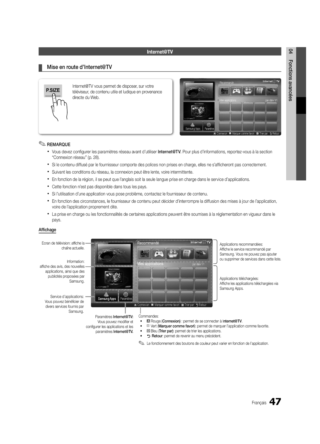 Samsung UE32C8700XSXXN, UE32C8790XSXZG, UE32C8780XSXZG manual Mise en route d’Internet@TV, Directe du Web 