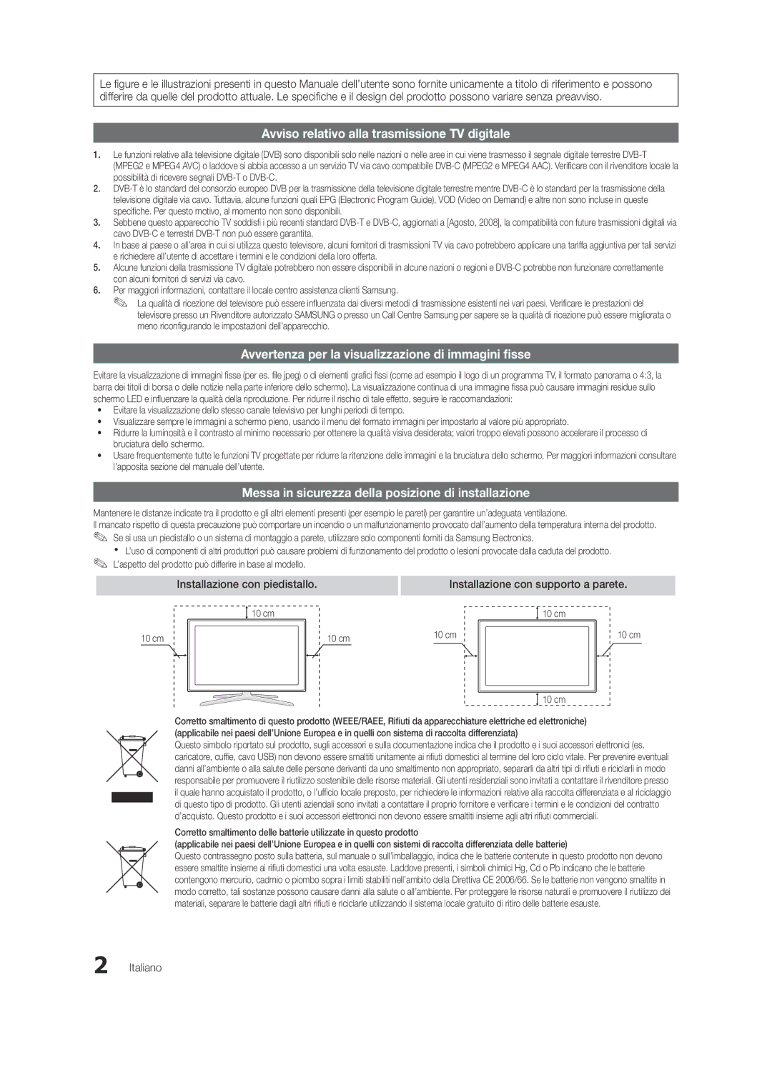 Samsung UE32C8780XSXZG, UE32C8700XSXXN, UE32C8790XSXZG manual Messa in sicurezza della posizione di installazione, Italiano 