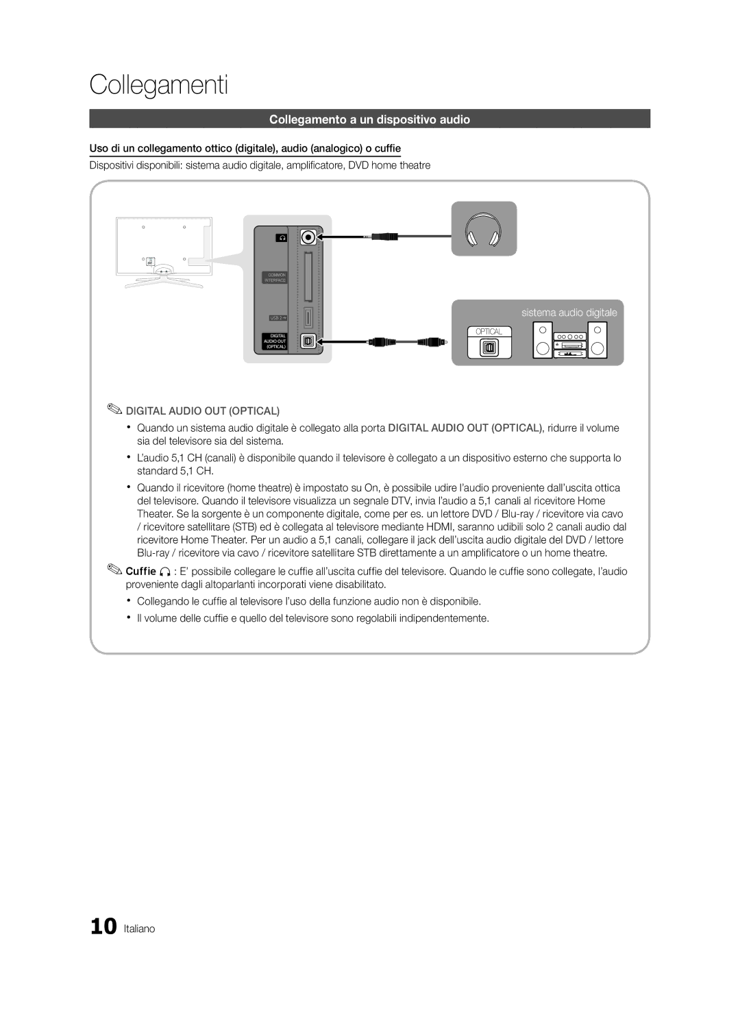 Samsung UE32C8790XSXZG, UE32C8700XSXXN, UE32C8780XSXZG manual Collegamento a un dispositivo audio 