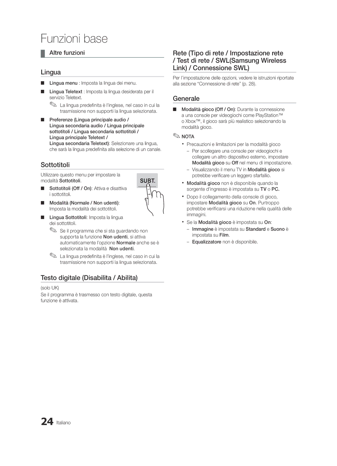 Samsung UE32C8700XSXXN, UE32C8790XSXZG, UE32C8780XSXZG Lingua, Sottotitoli, Testo digitale Disabilita / Abilita, Generale 