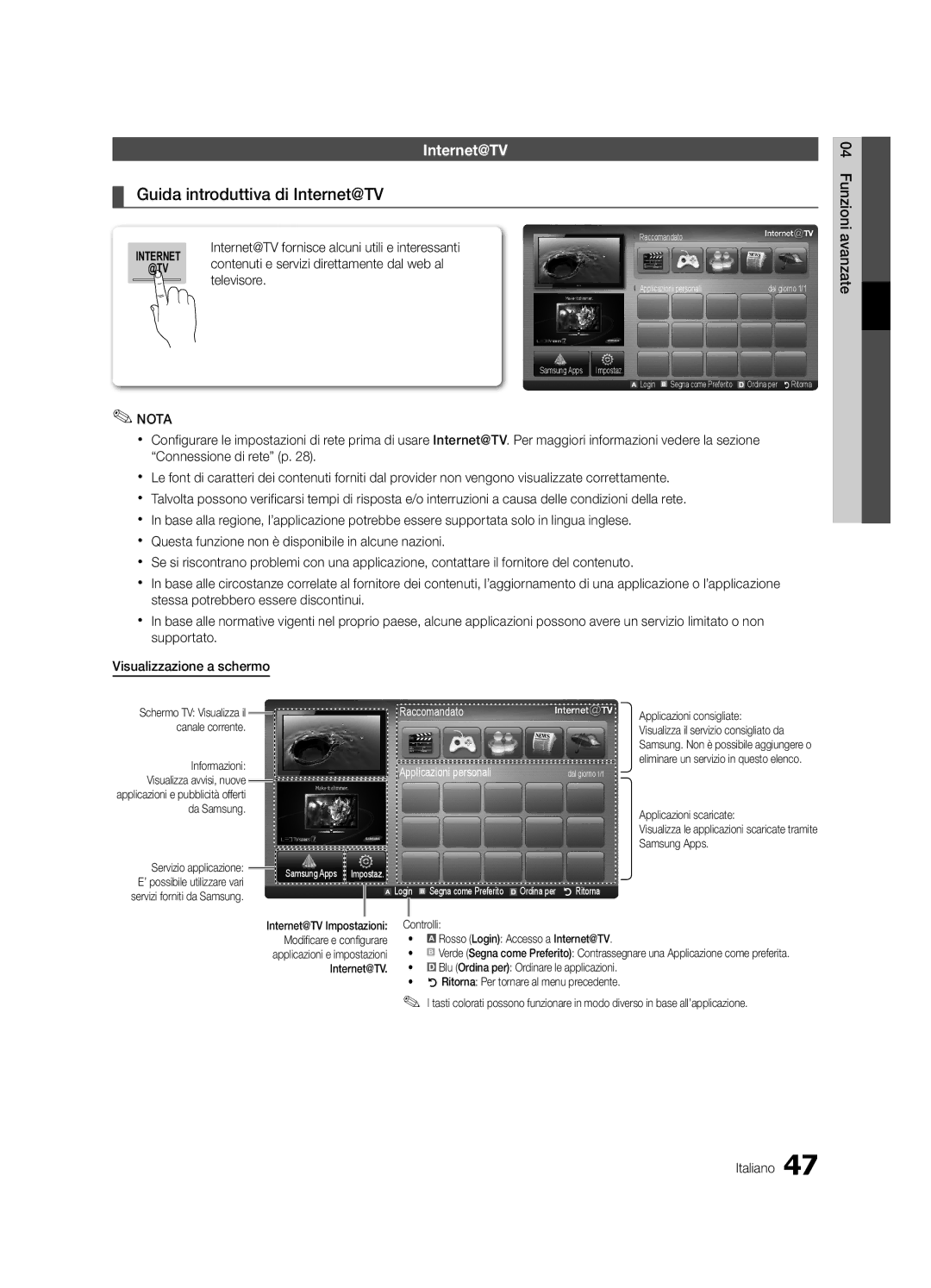 Samsung UE32C8780XSXZG, UE32C8700XSXXN, UE32C8790XSXZG manual Guida introduttiva di Internet@TV, Televisore 