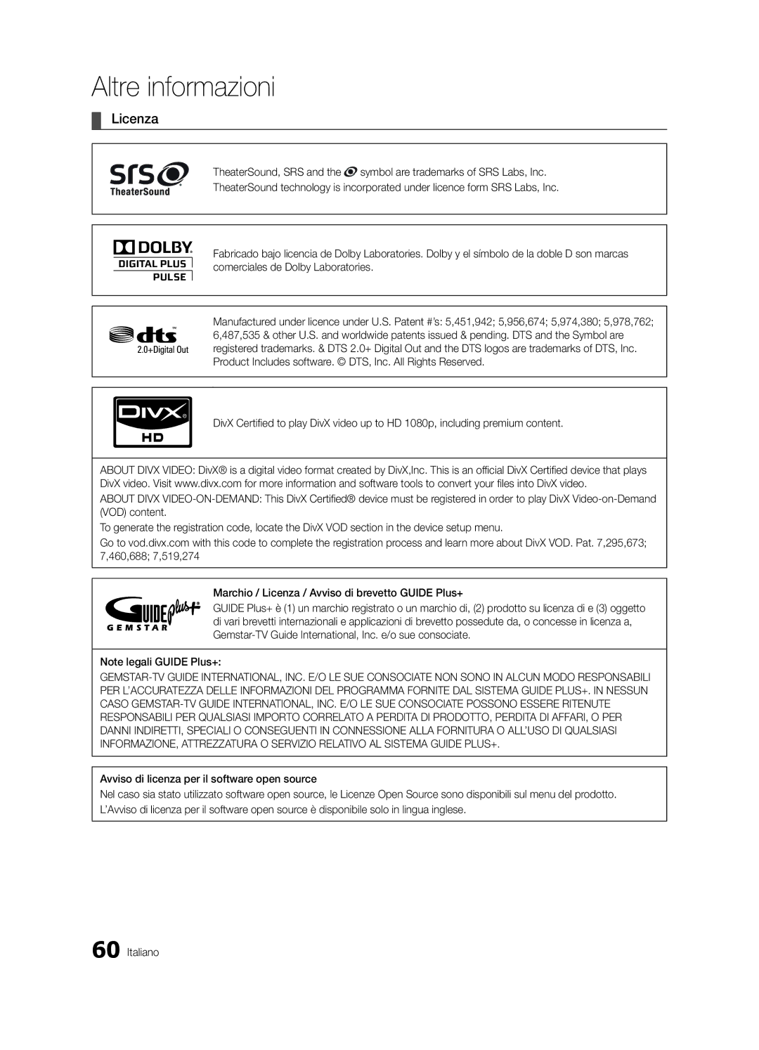 Samsung UE32C8700XSXXN, UE32C8790XSXZG, UE32C8780XSXZG manual Licenza 