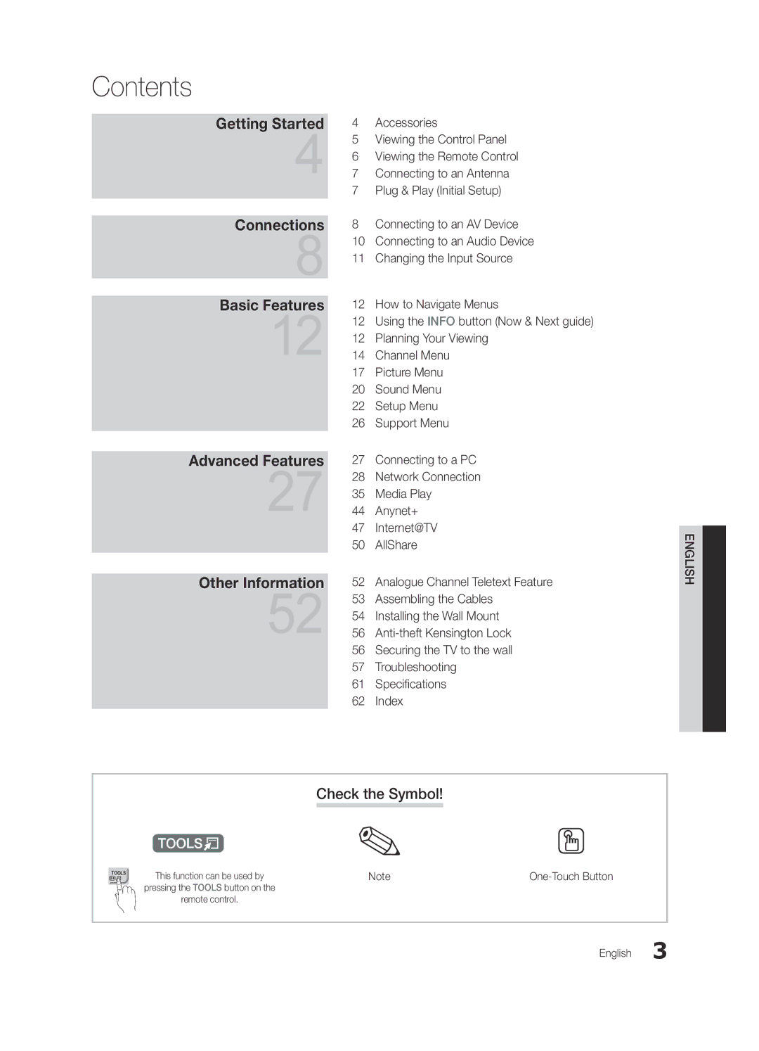 Samsung UE32C8700XSXXN, UE32C8790XSXZG, UE32C8780XSXZG manual Contents 