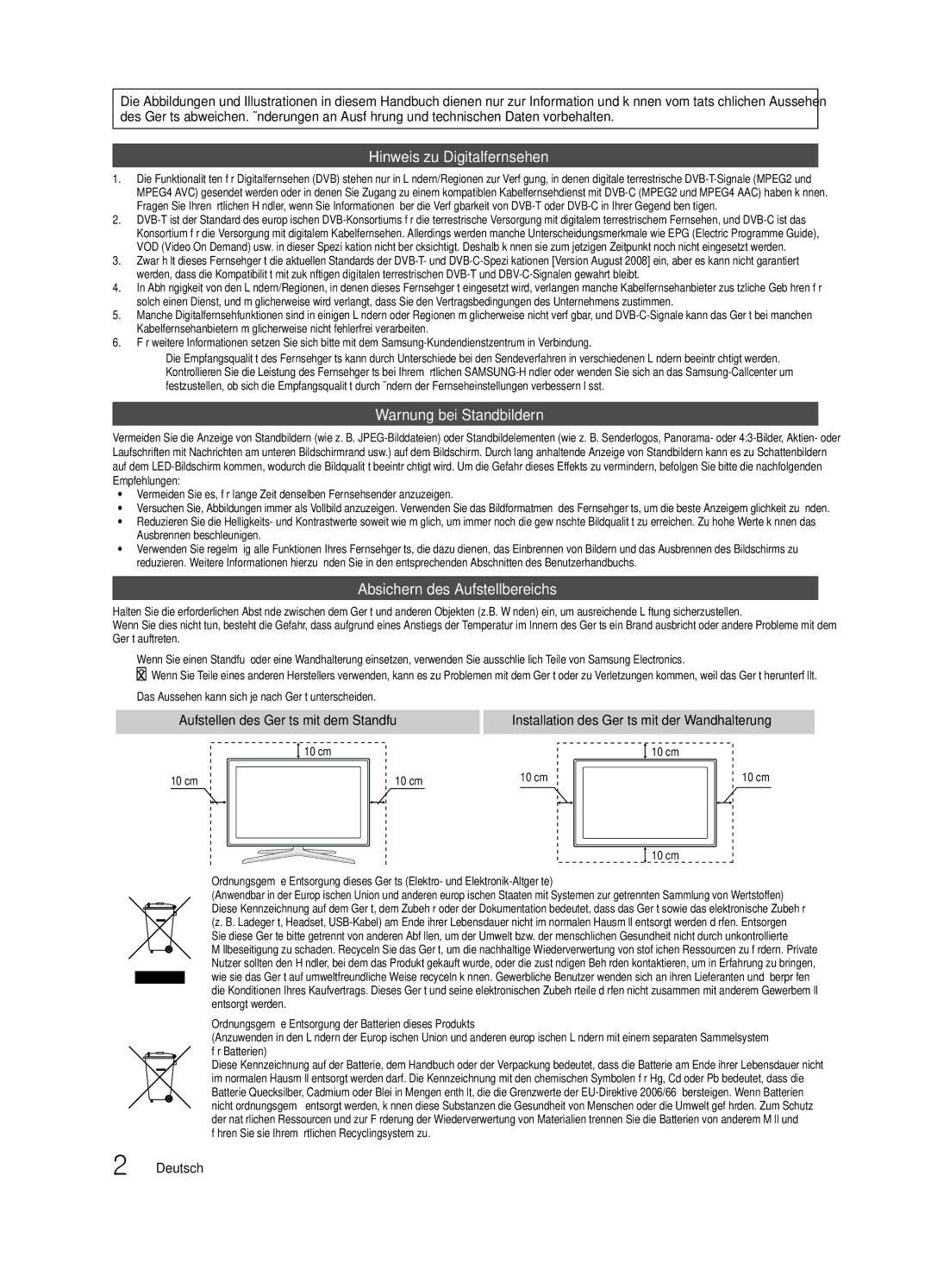 Samsung UE32C8790XSXZG, UE32C8700XSXXN Absichern des Aufstellbereichs, Aufstellen des Geräts mit dem Standfuß, Deutsch 