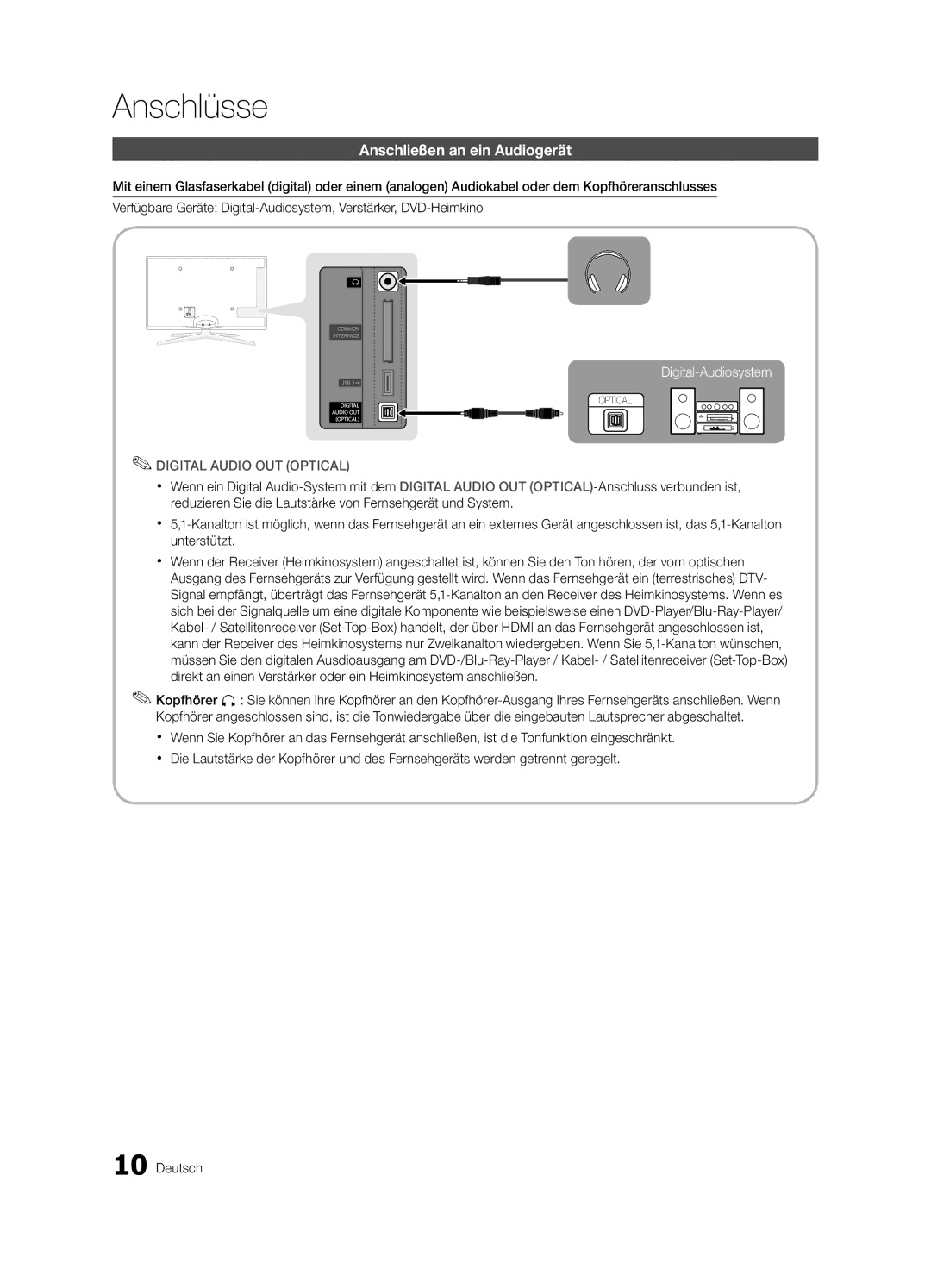 Samsung UE32C8700XSXXN, UE32C8790XSXZG, UE32C8780XSXZG manual Anschließen an ein Audiogerät 